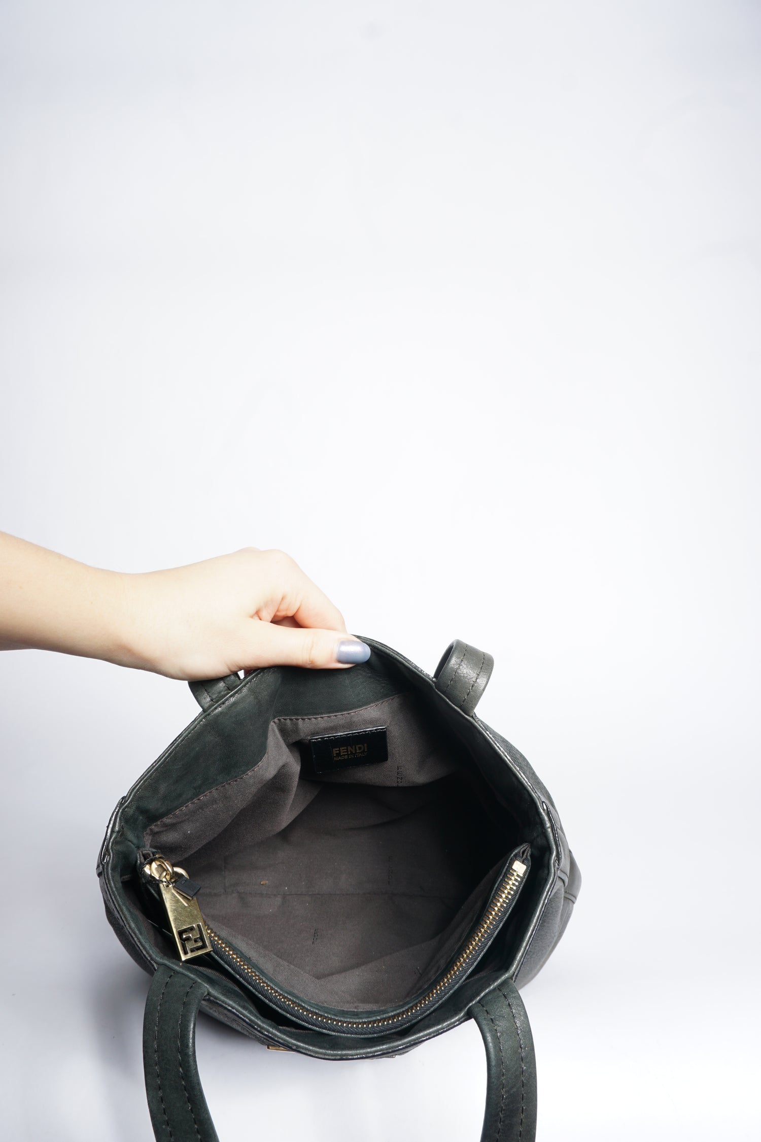 Fendi Black Leather Tote Bag with Chain Handle