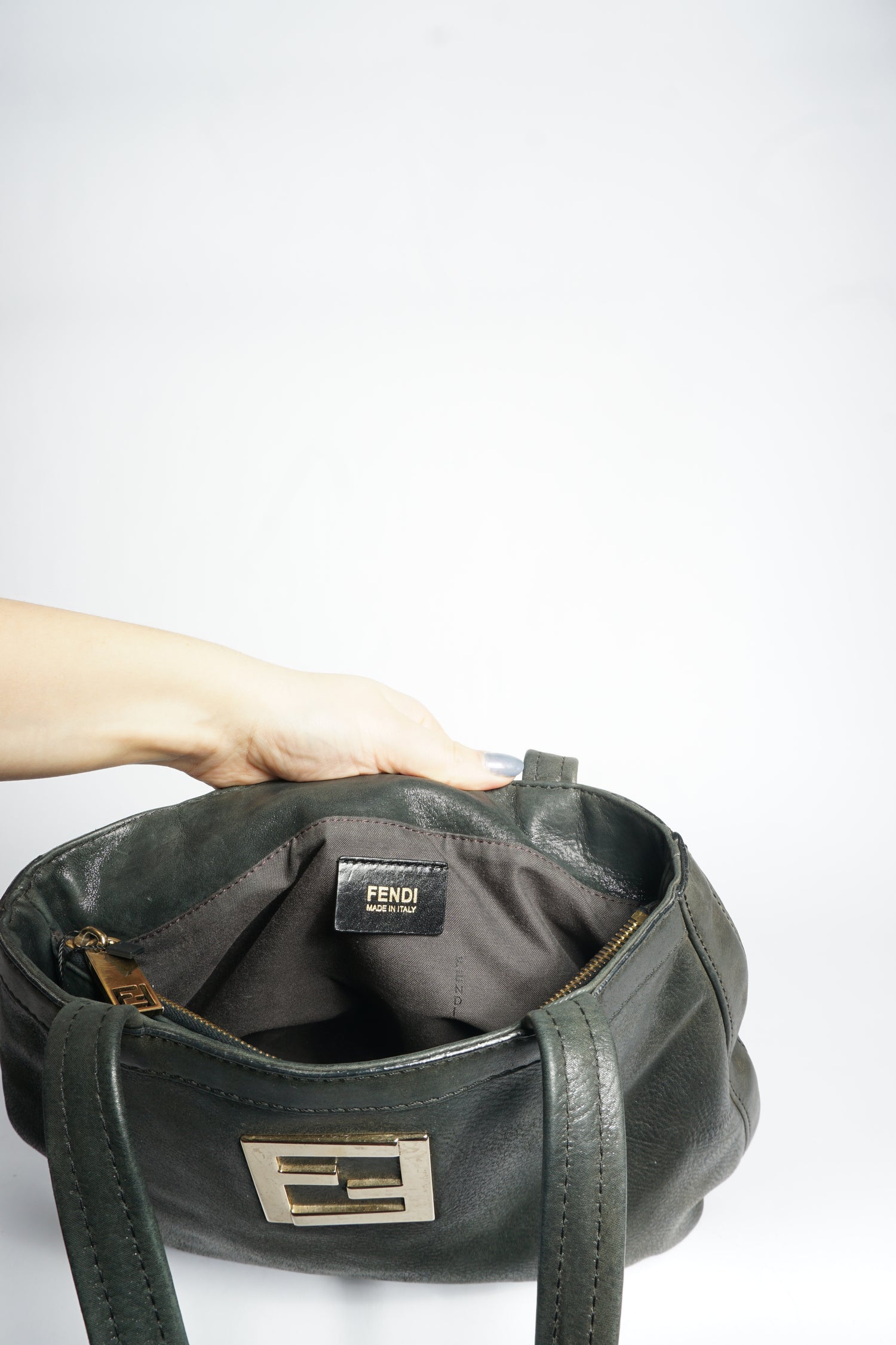 Fendi Black Leather Tote Bag with Chain Handle