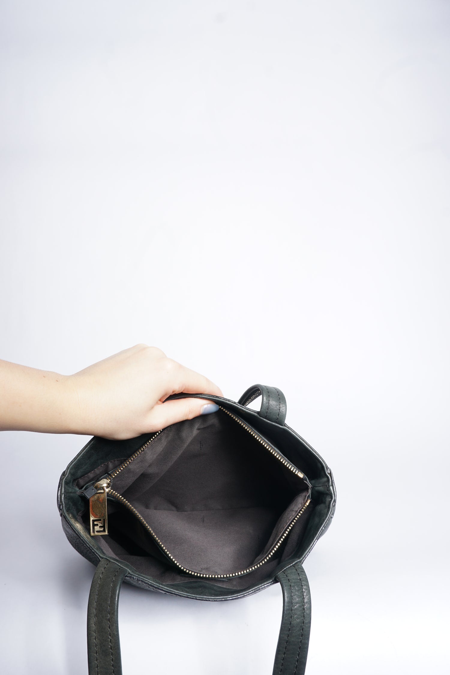 Fendi Black Leather Tote Bag with Chain Handle
