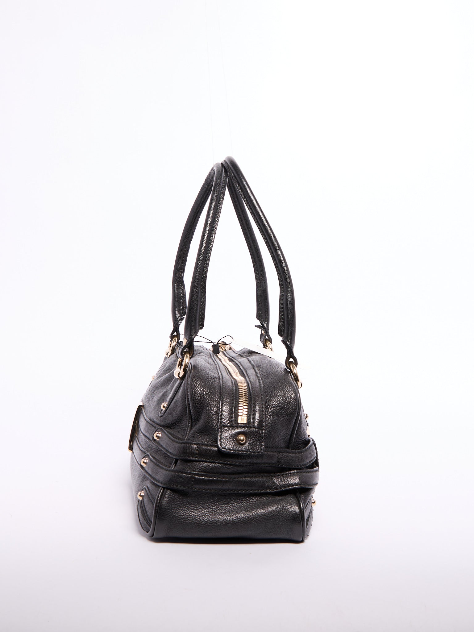Gucci Black Horsebit Bamboo Detail Leather Handbag
