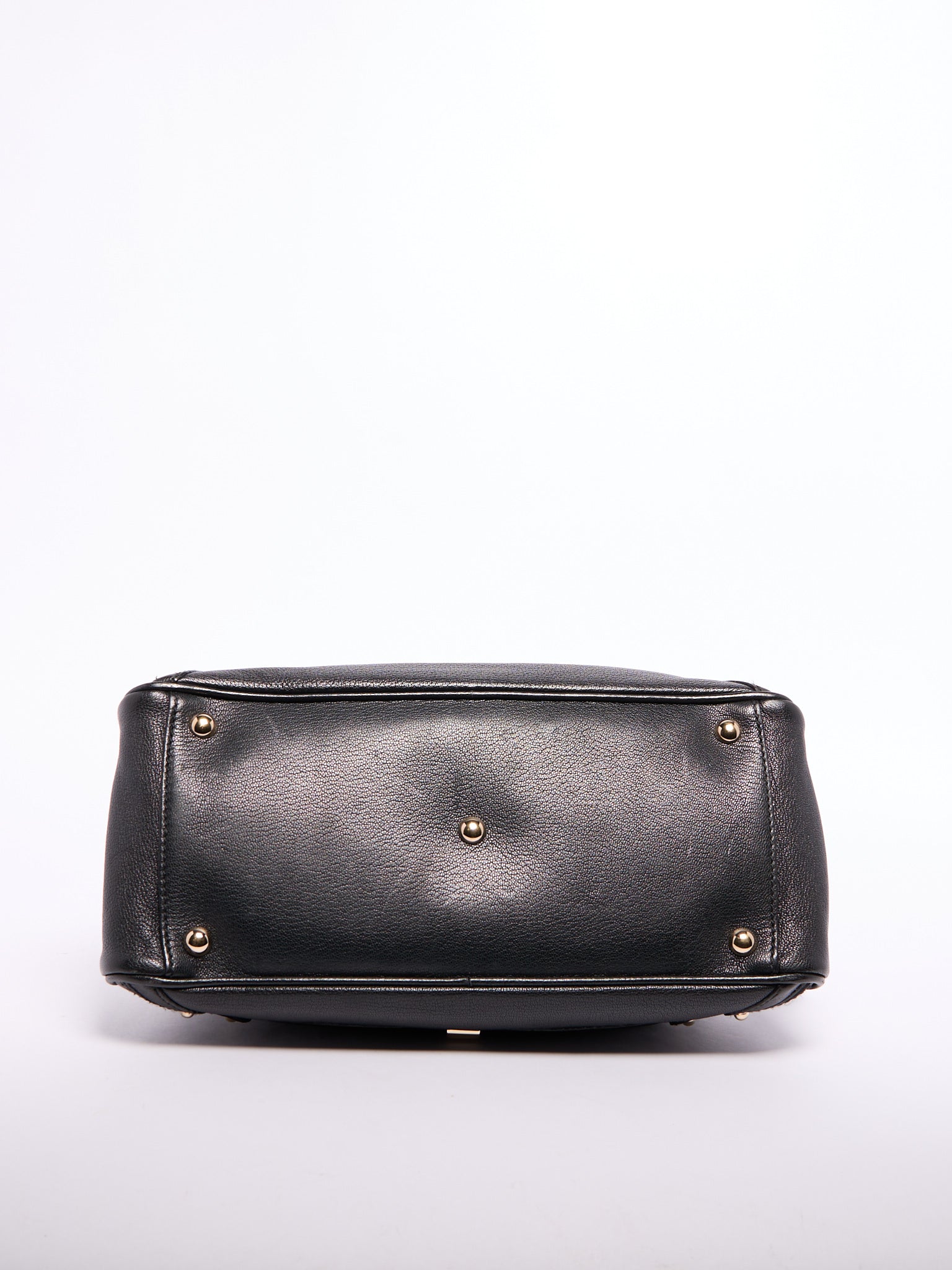 Gucci Black Horsebit Bamboo Detail Leather Handbag