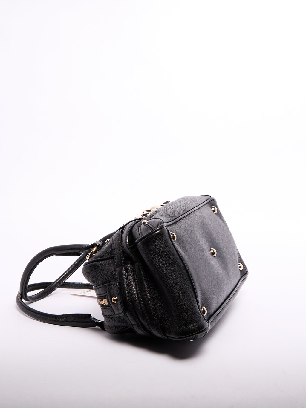 Gucci Black Horsebit Bamboo Detail Leather Handbag