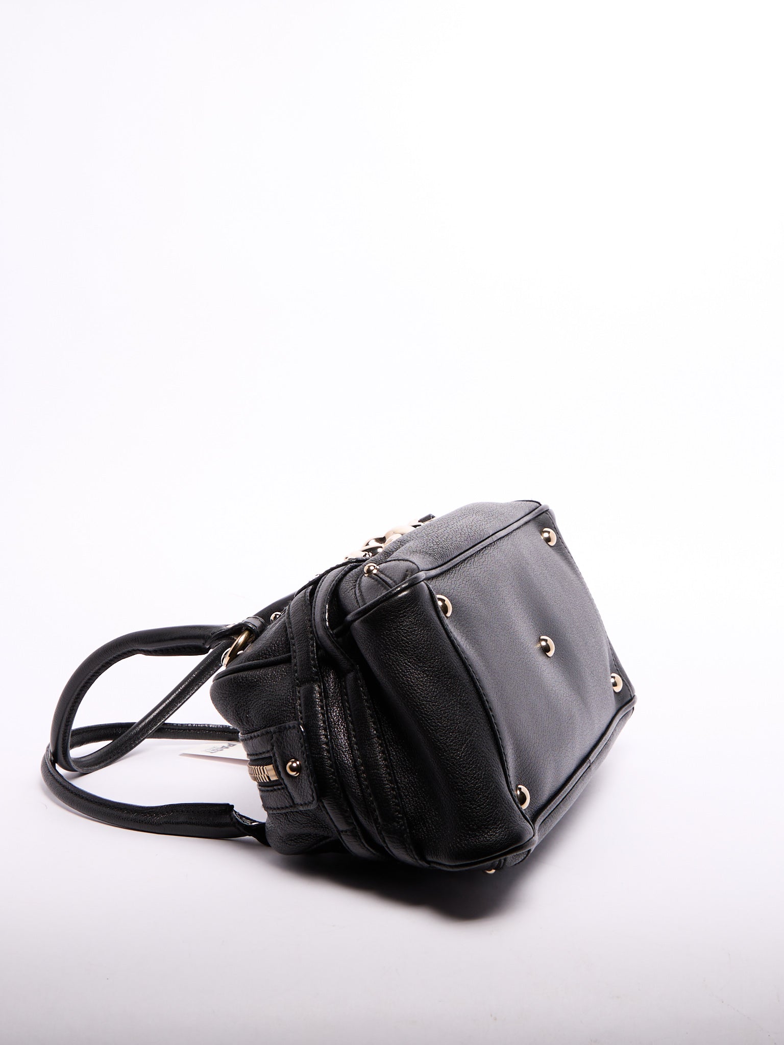 Gucci Black Horsebit Bamboo Detail Leather Handbag