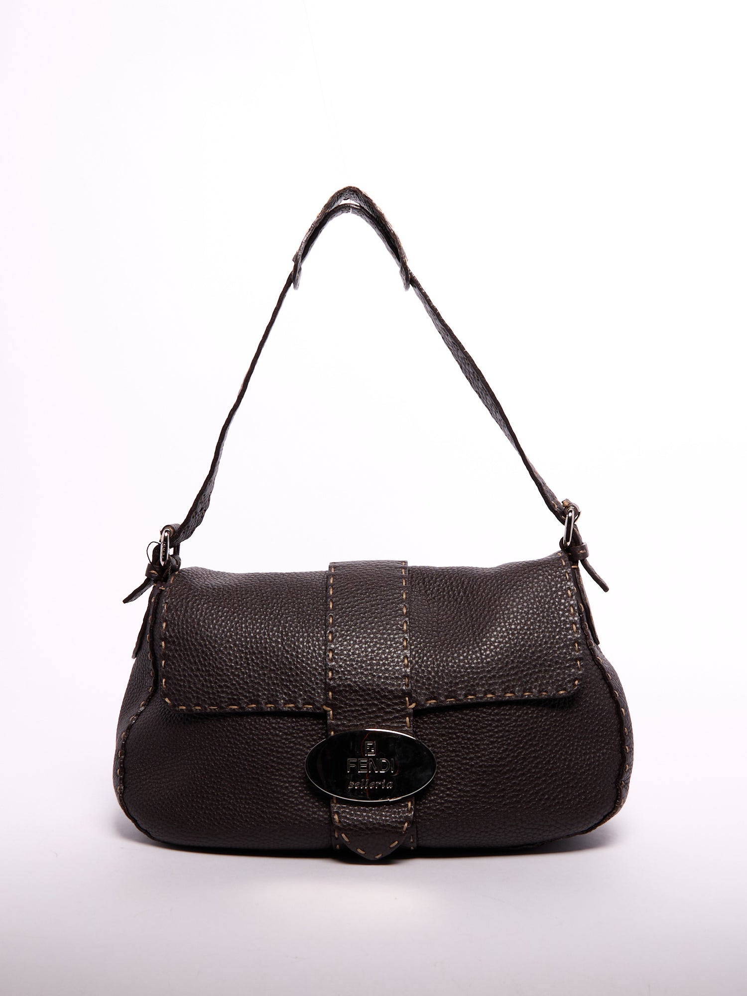 Fendi Selleria Dark Brown Leather Shoulder Bag