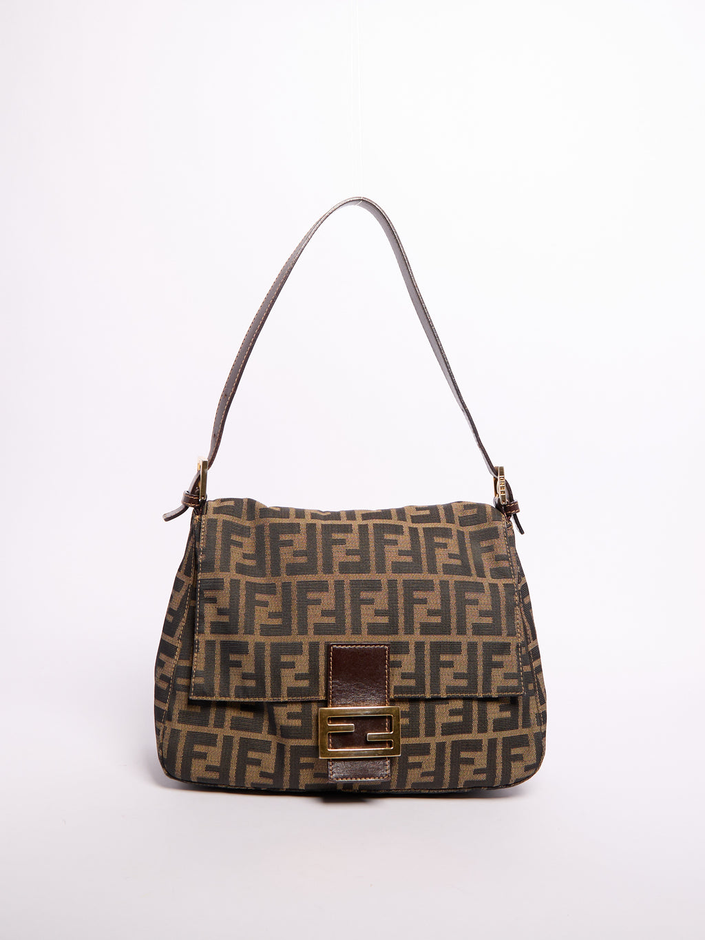 Fendi Brown Monogram FF Canvas Mama Baguette Gold Hardware