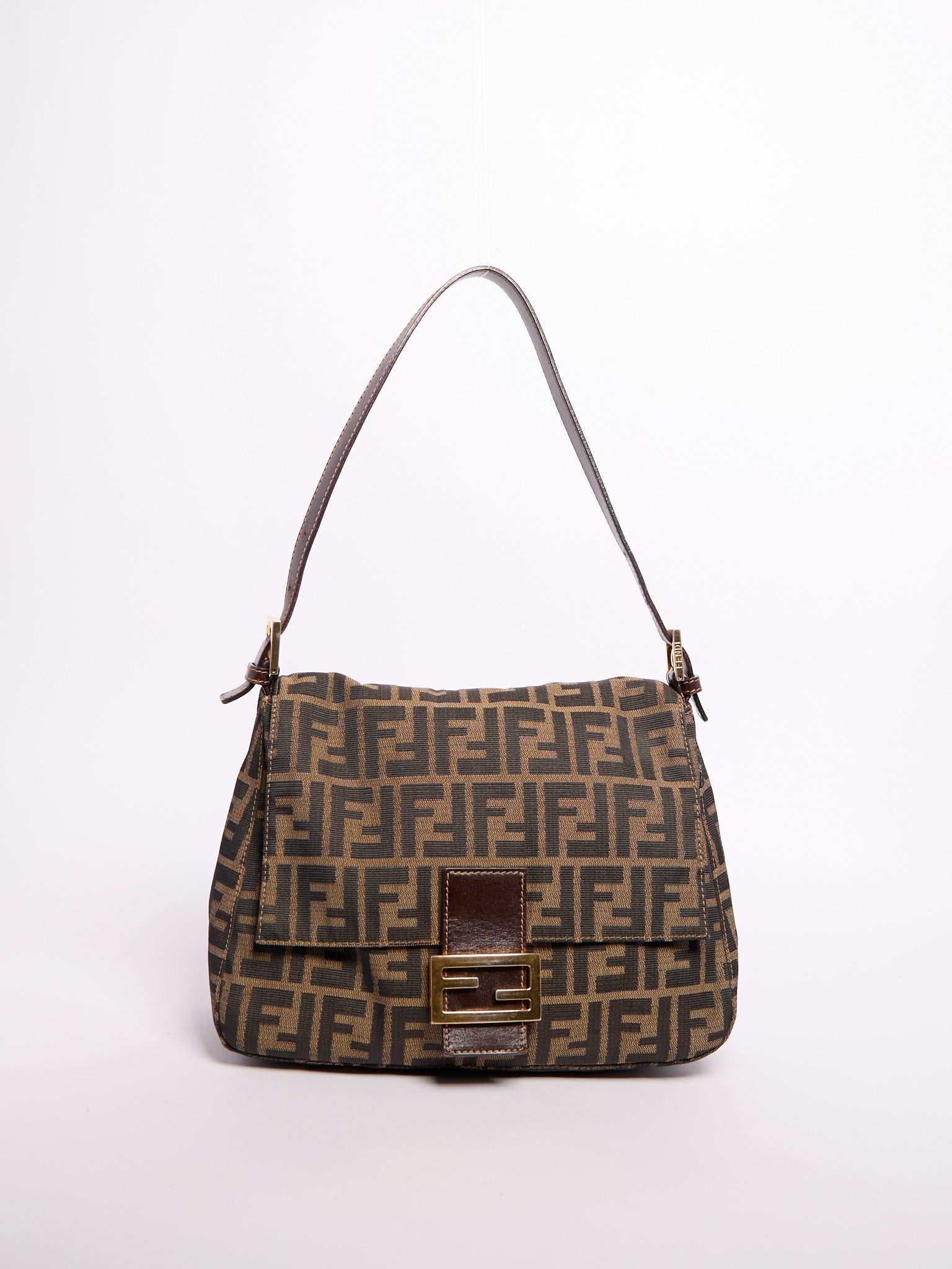 Fendi Brown Monogram FF Canvas Mama Baguette Gold Hardware