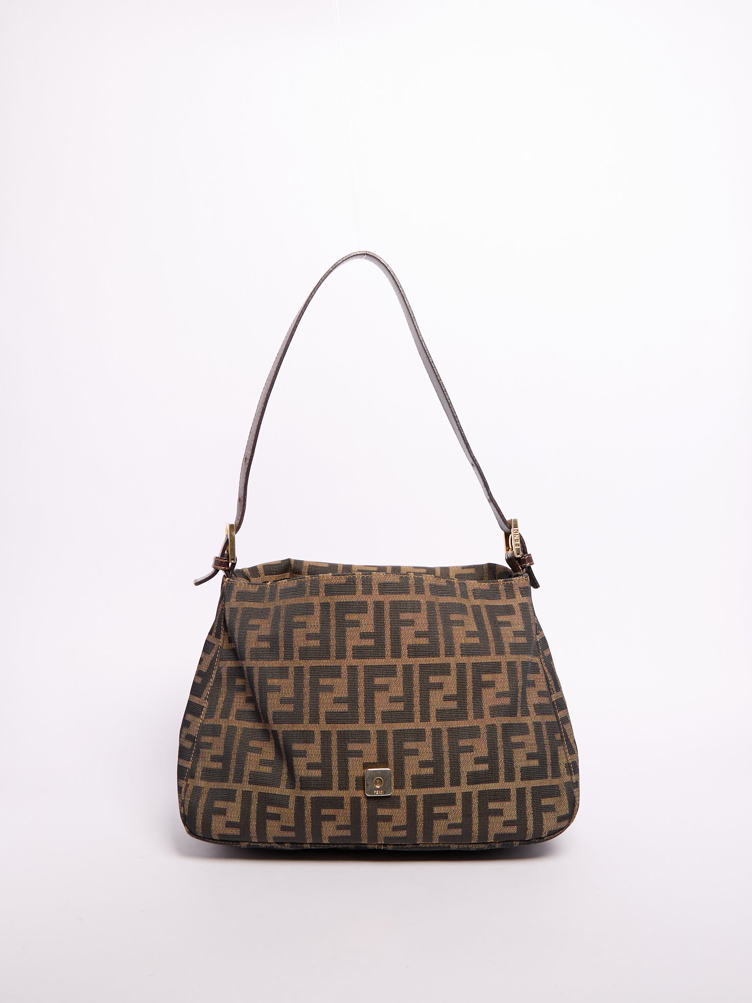 Fendi Brown Monogram FF Canvas Mama Baguette Gold Hardware
