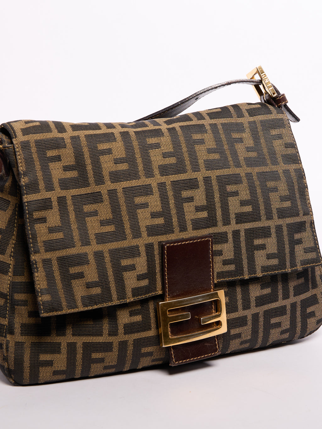 Fendi Brown Monogram FF Canvas Mama Baguette Gold Hardware