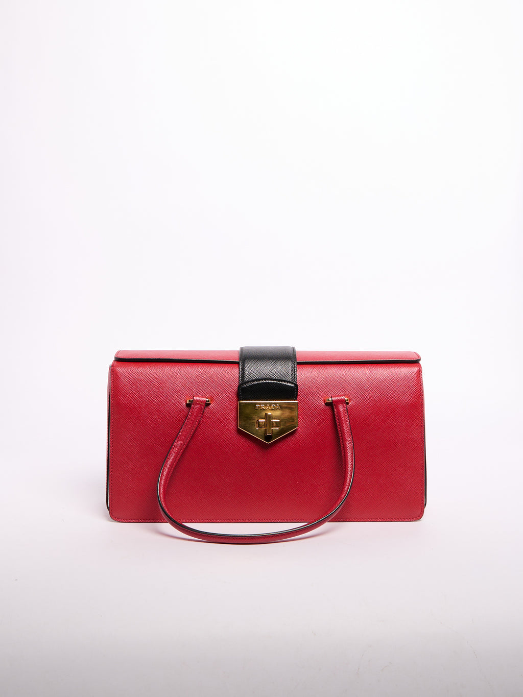 Prada Saffiano Leather Shoulder Bag Black/Red