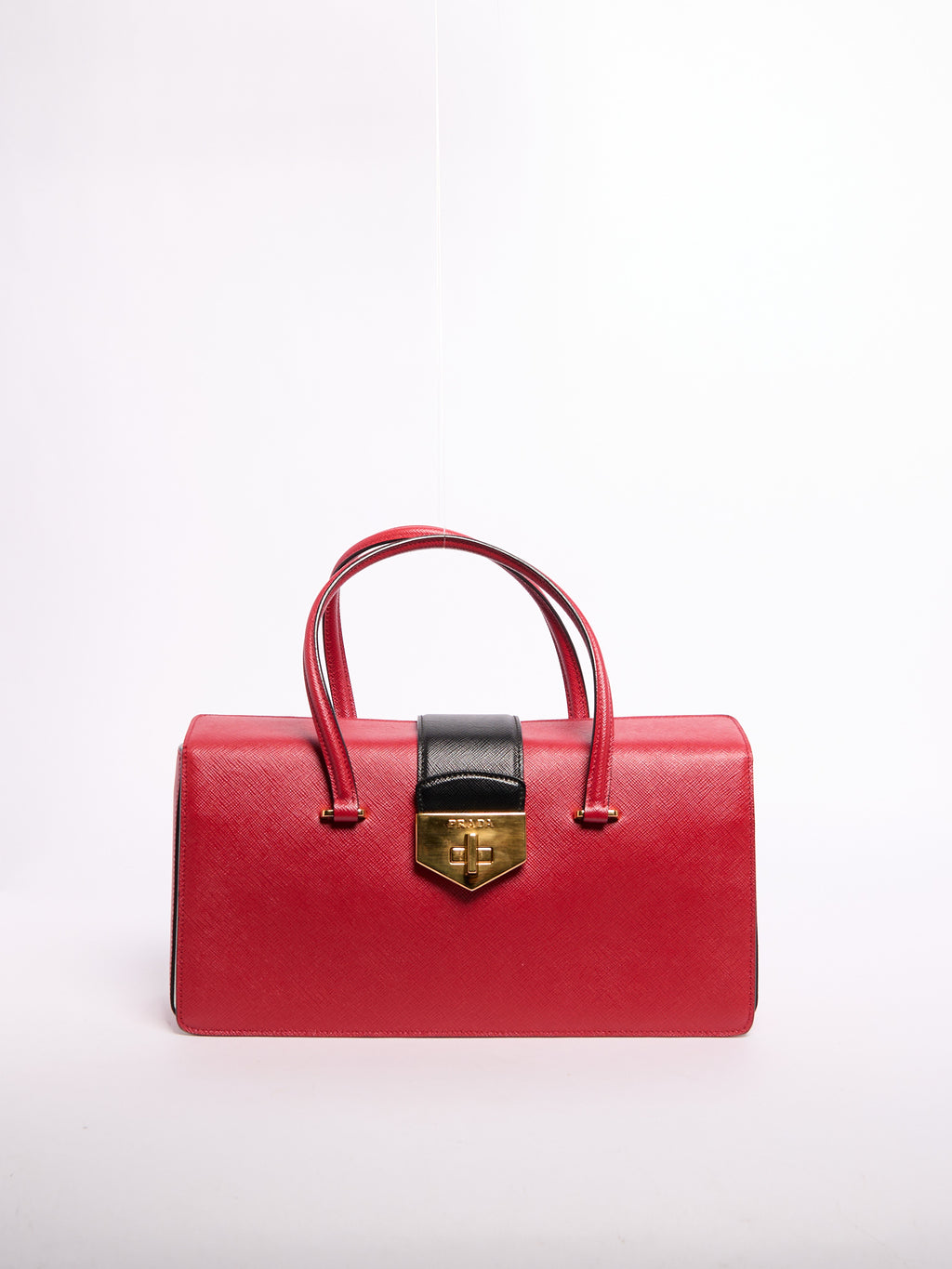 Prada Saffiano Leather Shoulder Bag Black/Red