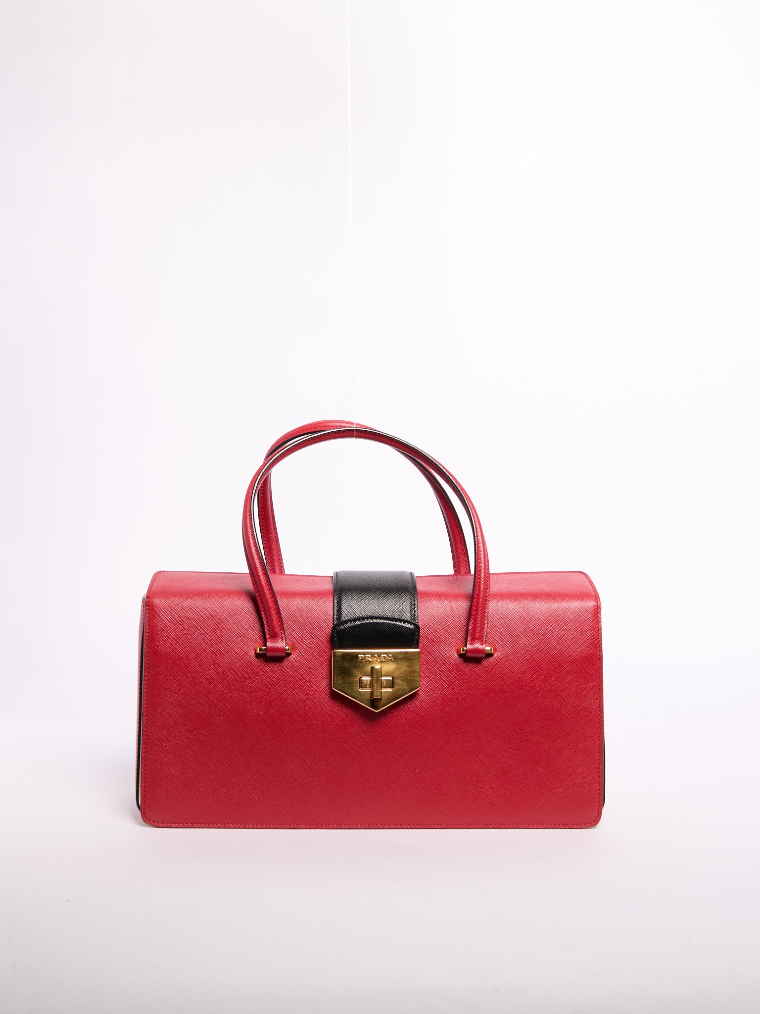 Prada Saffiano Leather Shoulder Bag Black/Red