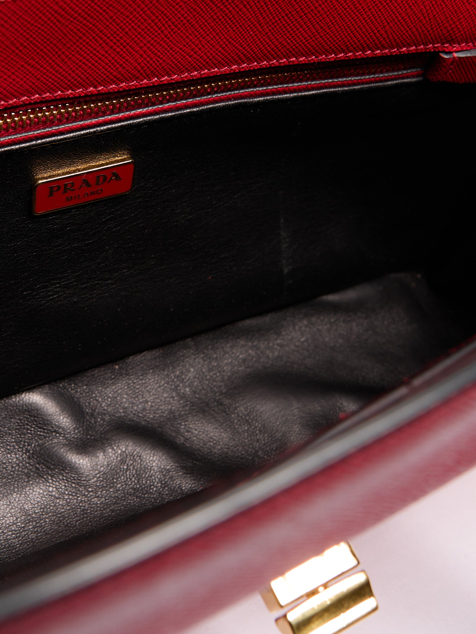 Prada Saffiano Leather Shoulder Bag Black/Red