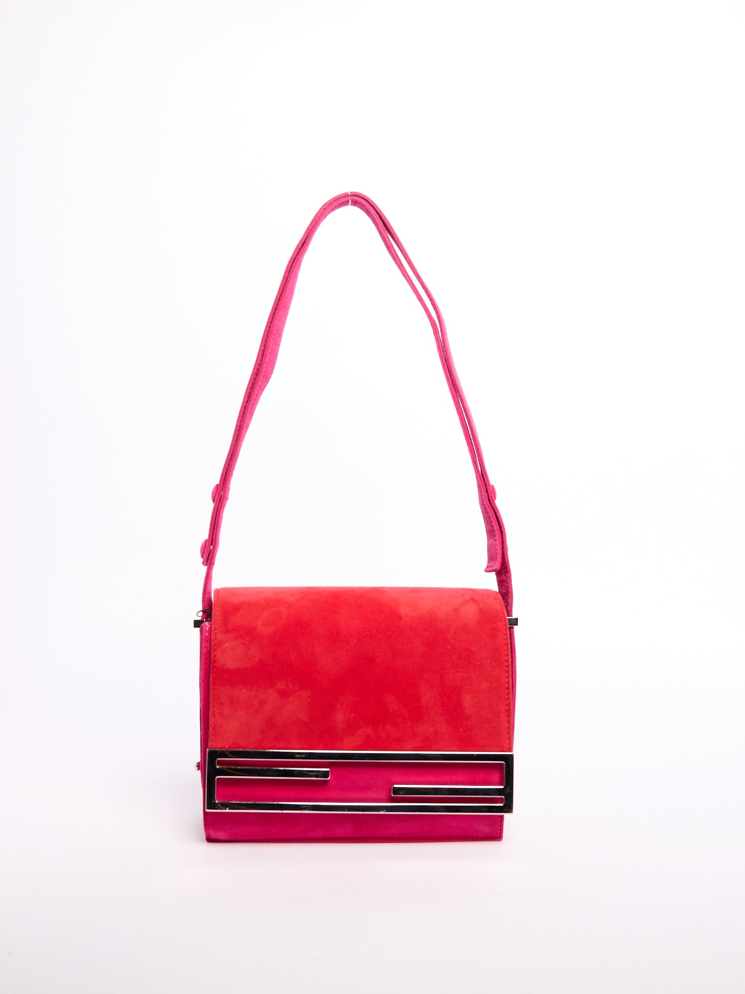 Fendi Red Pink FF Suede Crossbody