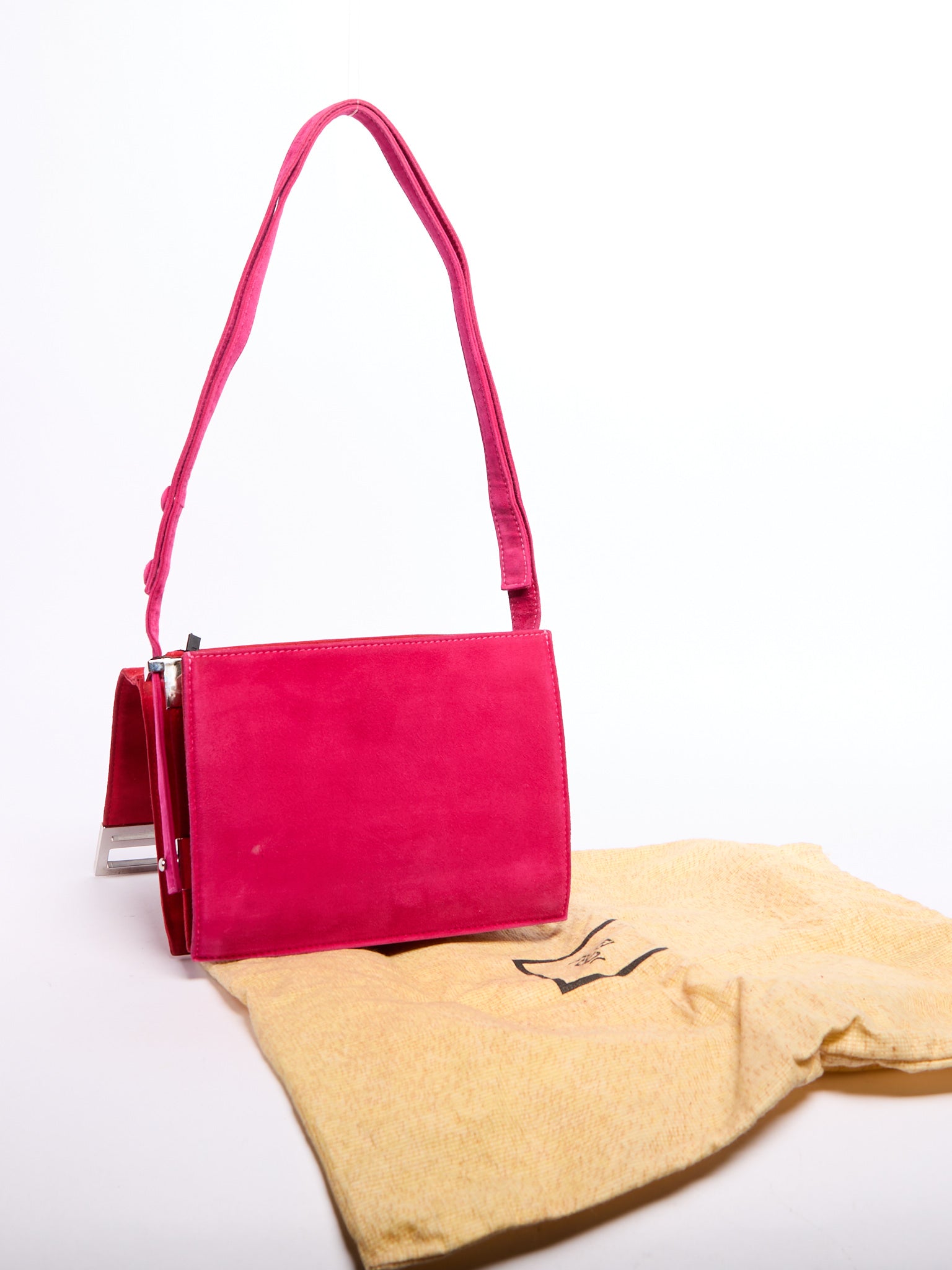 Fendi Red Pink FF Suede Crossbody