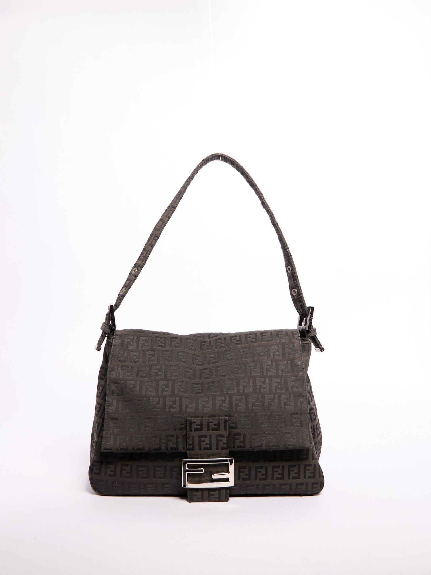 Fendi Black Monogram Mamma Baguette Zucchino Bag