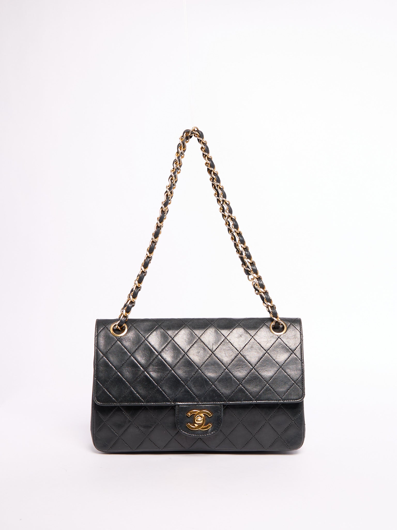 90’s Chanel Lambskin Black Classic Double Flap Bag 24K Gold Hardware