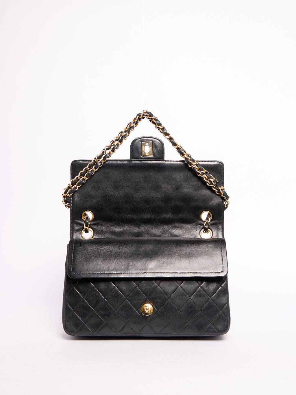 90’s Chanel Lambskin Black Classic Double Flap Bag 24K Gold Hardware