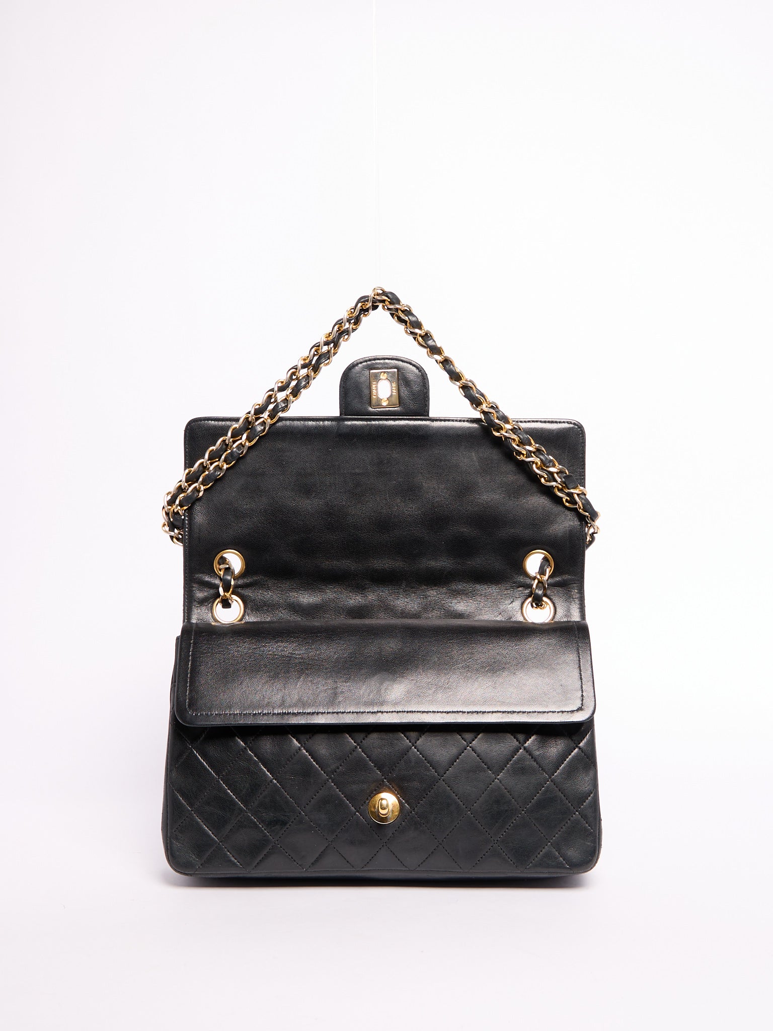90’s Chanel Lambskin Black Classic Double Flap Bag 24K Gold Hardware