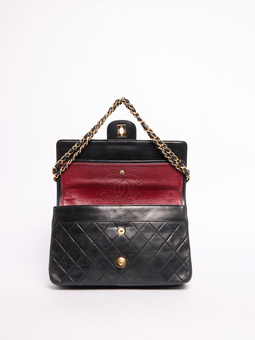 90’s Chanel Lambskin Black Classic Double Flap Bag 24K Gold Hardware