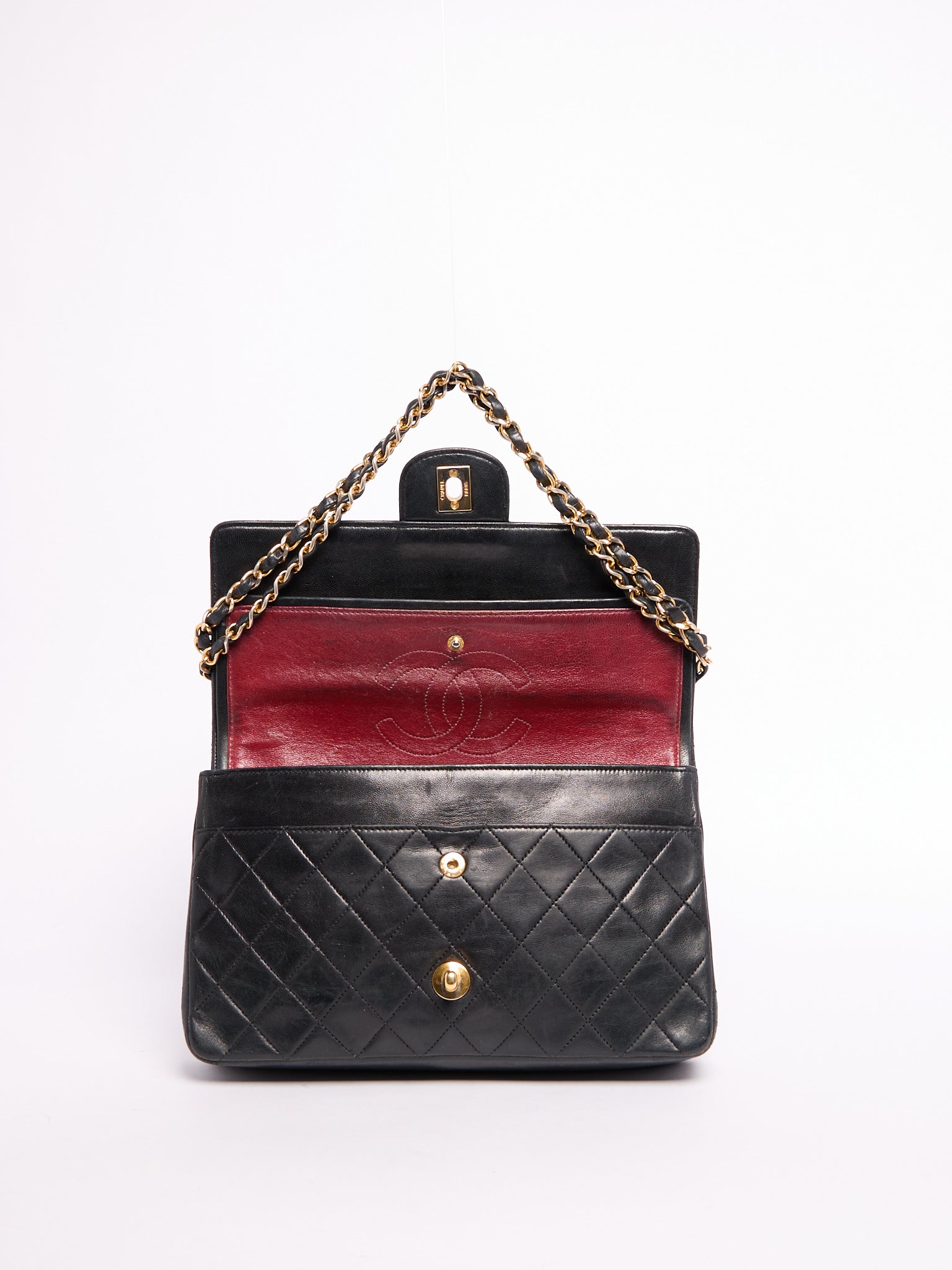 90’s Chanel Lambskin Black Classic Double Flap Bag 24K Gold Hardware