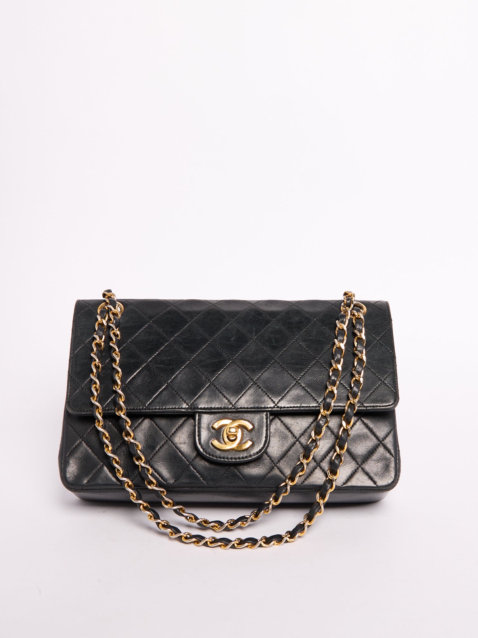 90’s Chanel Lambskin Black Classic Double Flap Bag 24K Gold Hardware