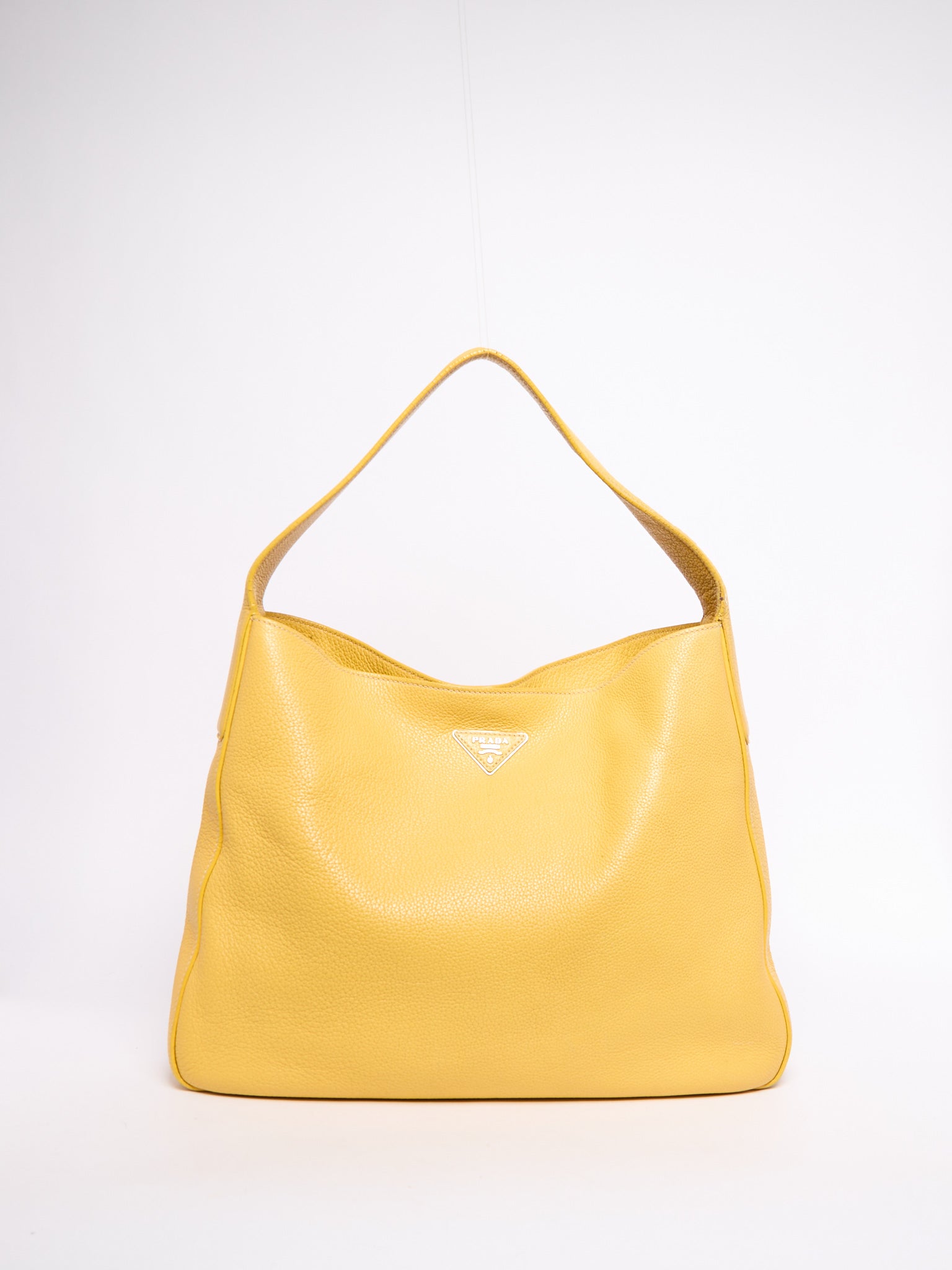 Prada Yellow Pebbled Leather Hobo Bag