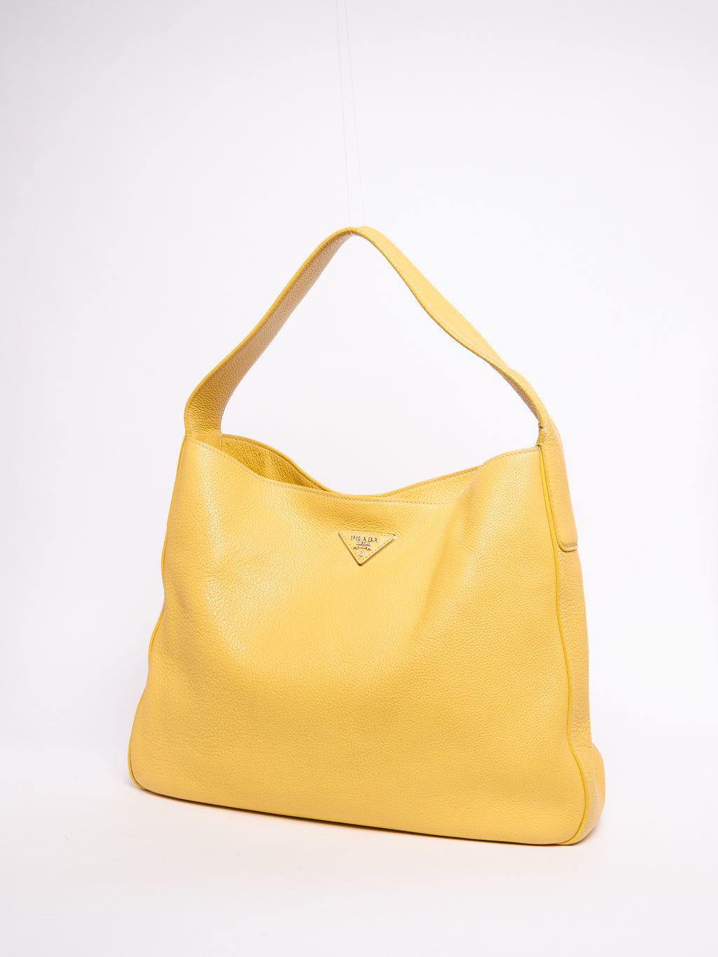 Prada Yellow Pebbled Leather Hobo Bag