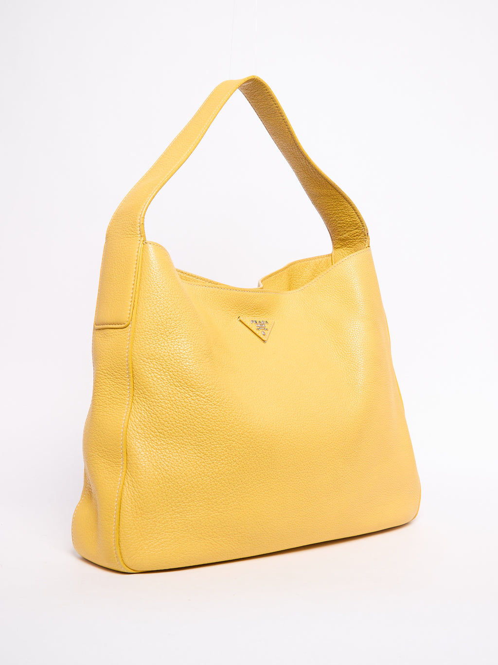Prada Yellow Pebbled Leather Hobo Bag