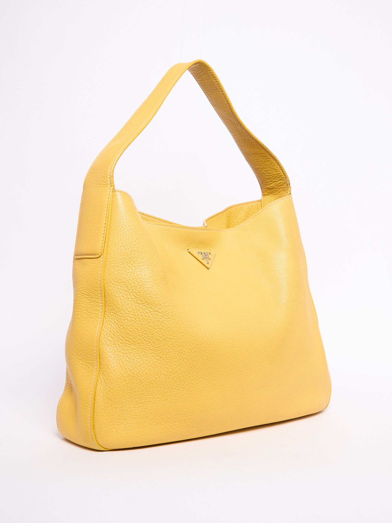 Prada Yellow Pebbled Leather Hobo Bag