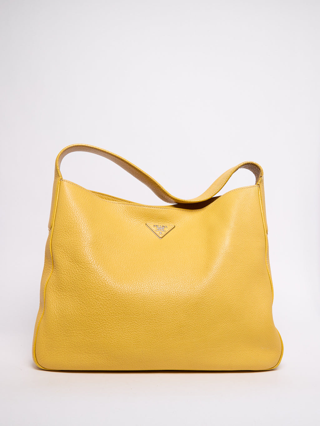 Prada Yellow Pebbled Leather Hobo Bag