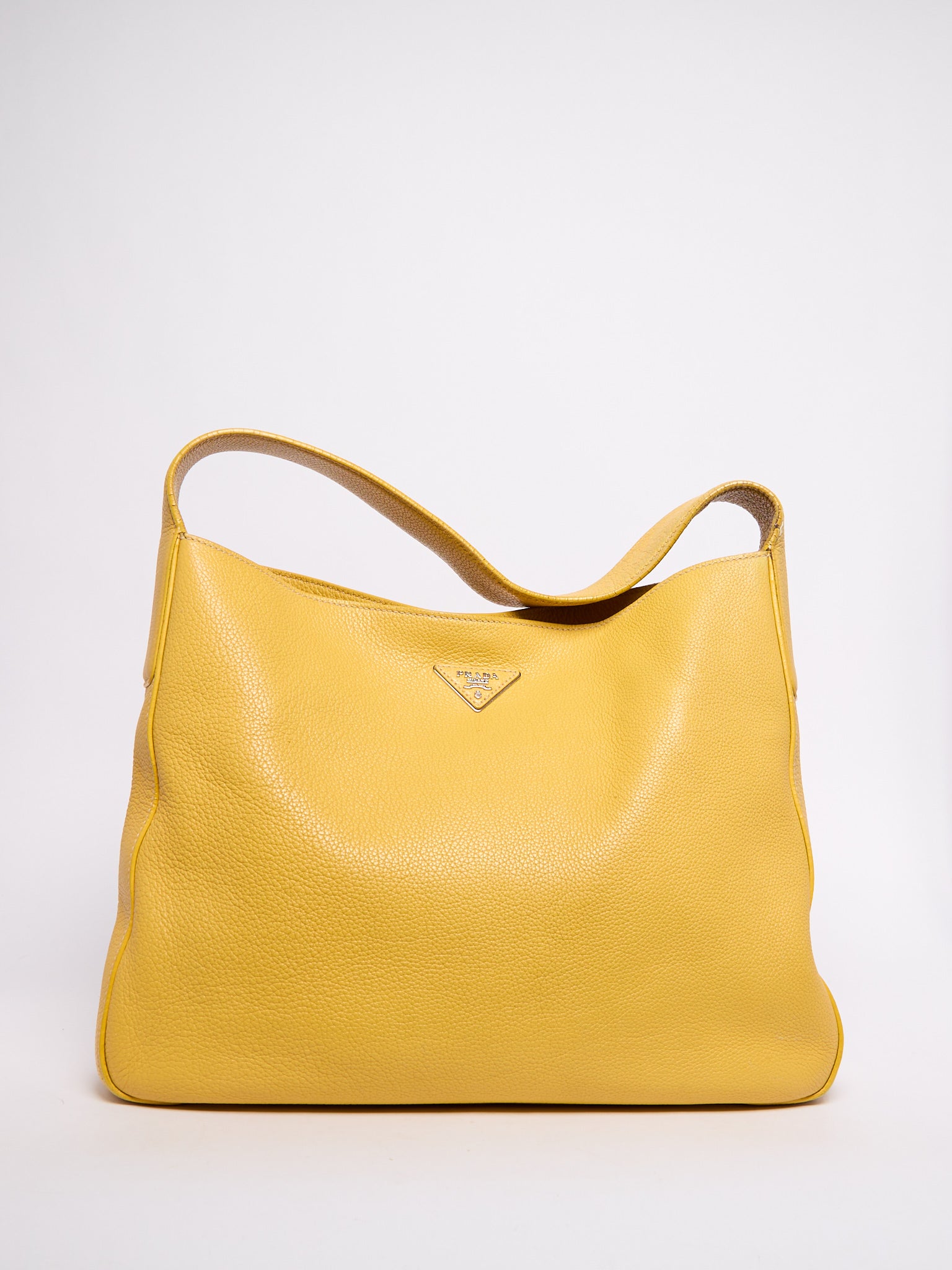 Prada Yellow Pebbled Leather Hobo Bag