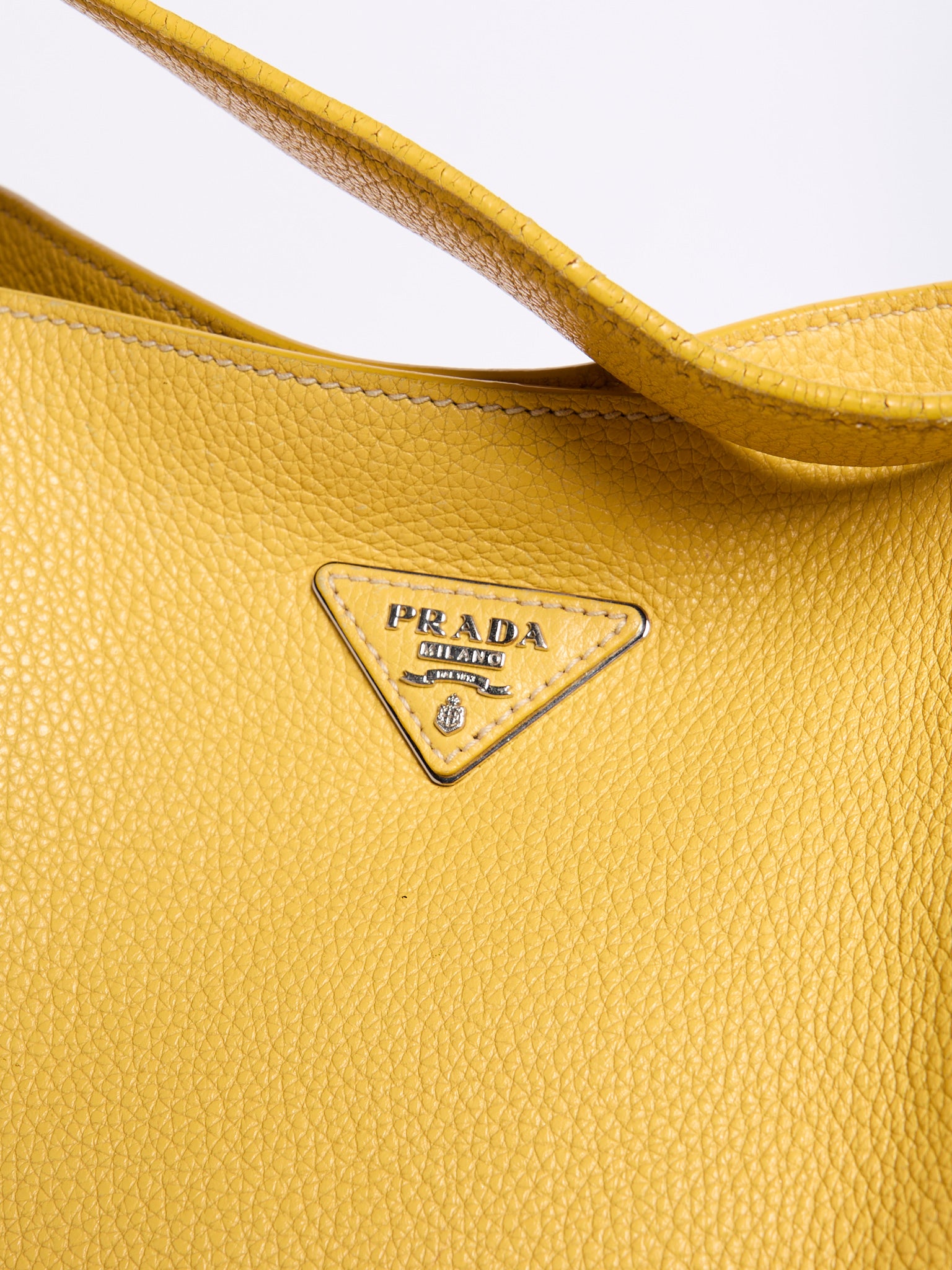 Prada Yellow Pebbled Leather Hobo Bag