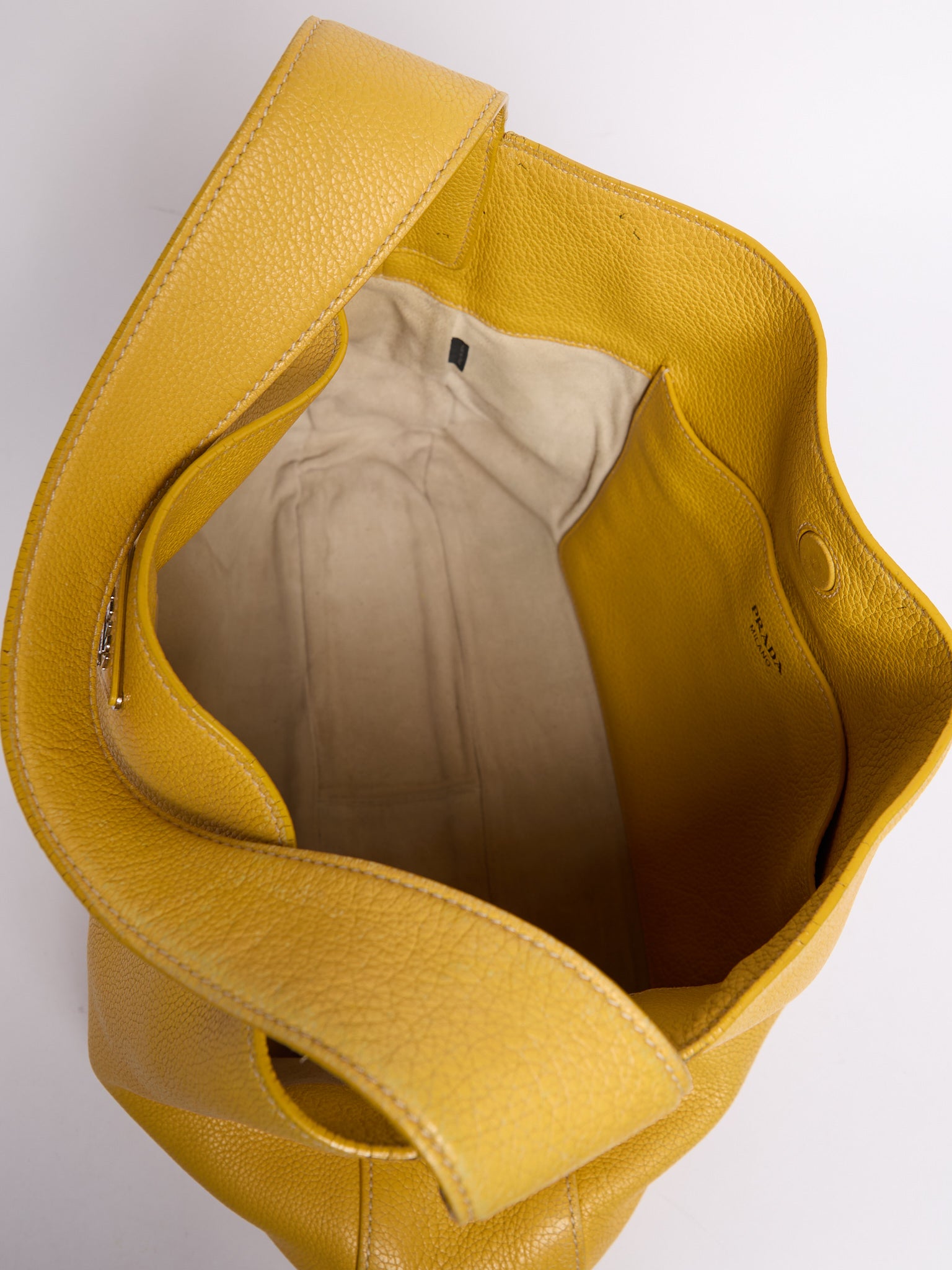 Prada Yellow Pebbled Leather Hobo Bag