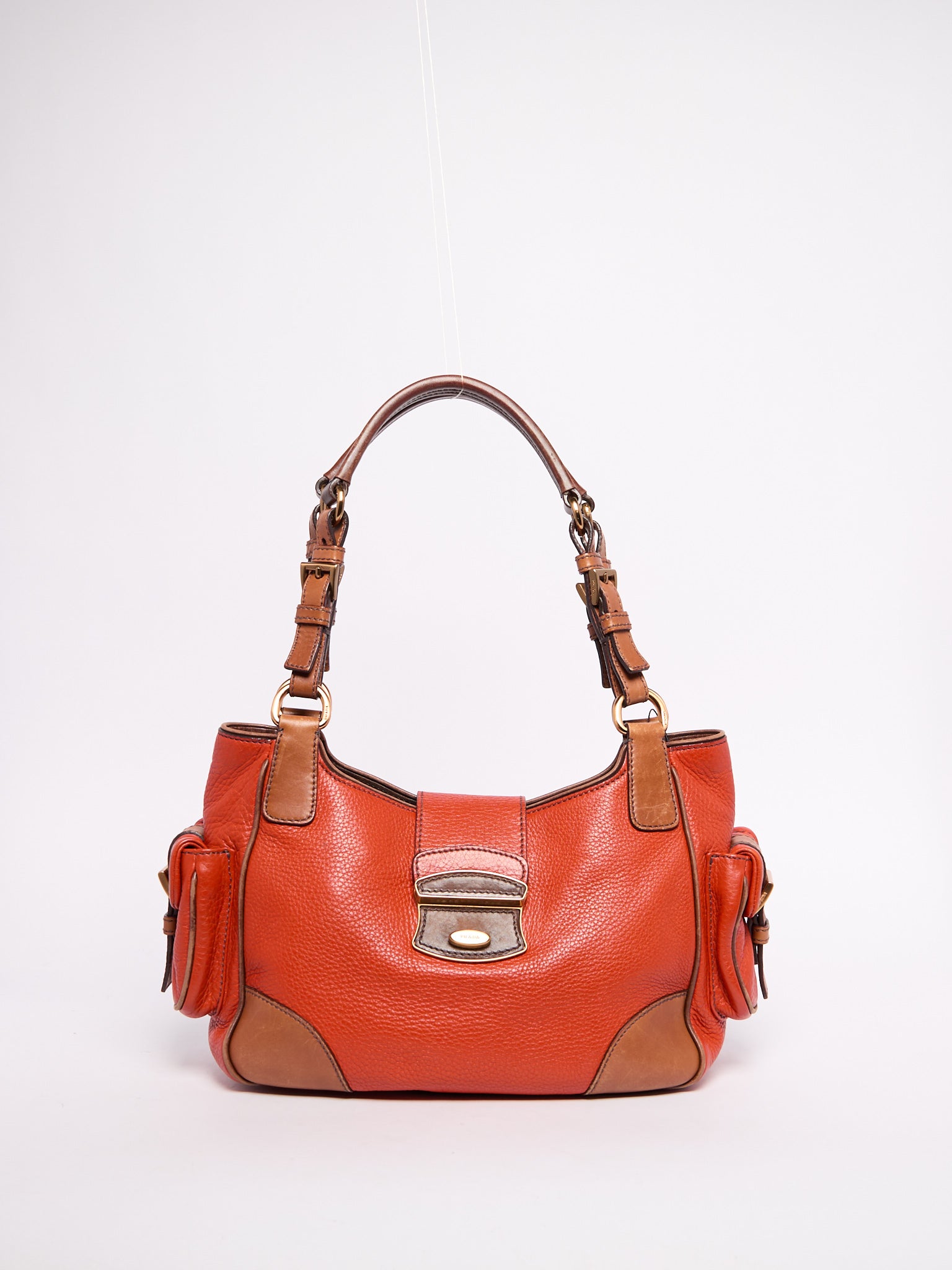 Prada Orange Leather Shoulder Bag w/ Pockets