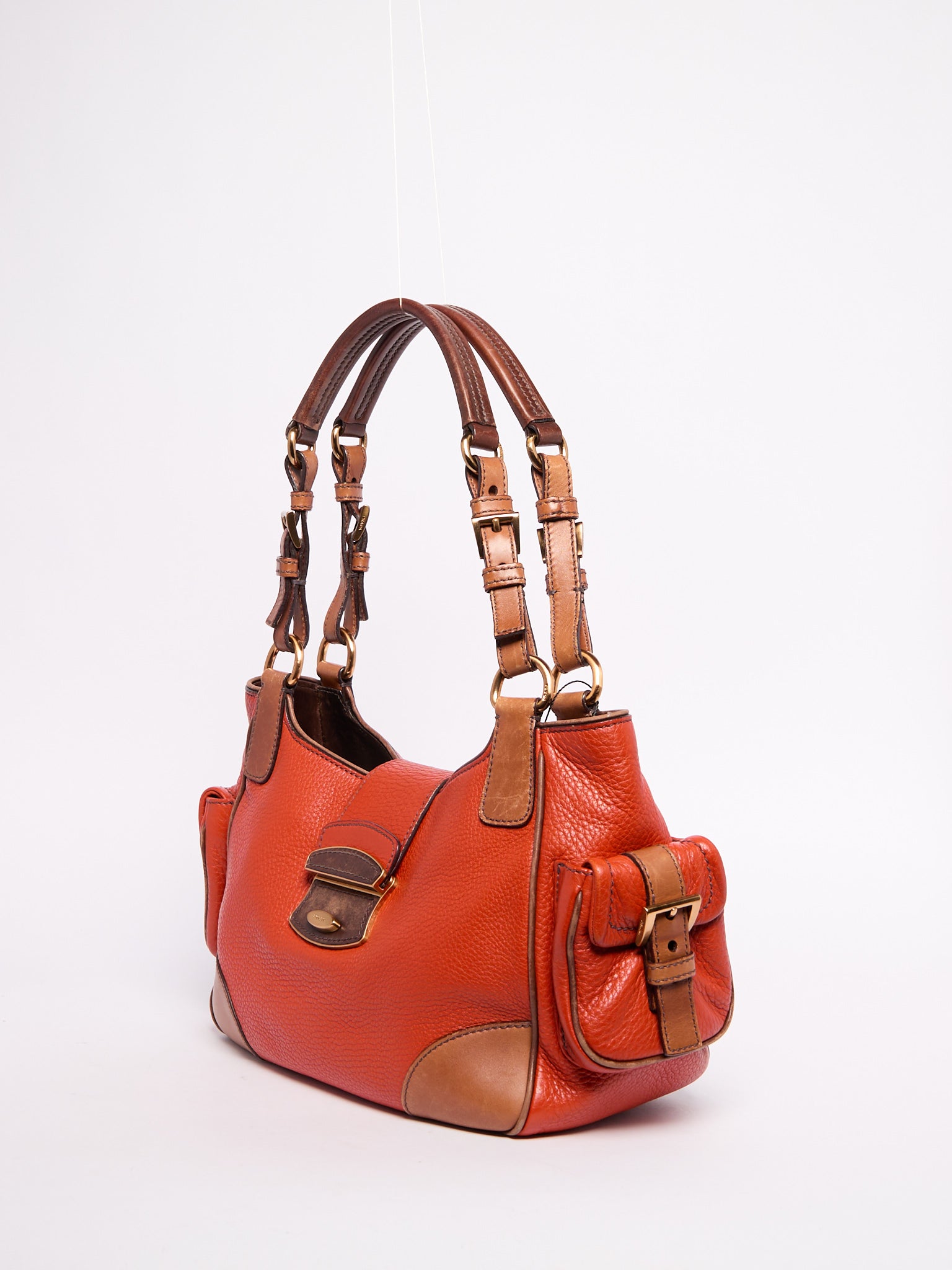 Prada Orange Leather Shoulder Bag w/ Pockets