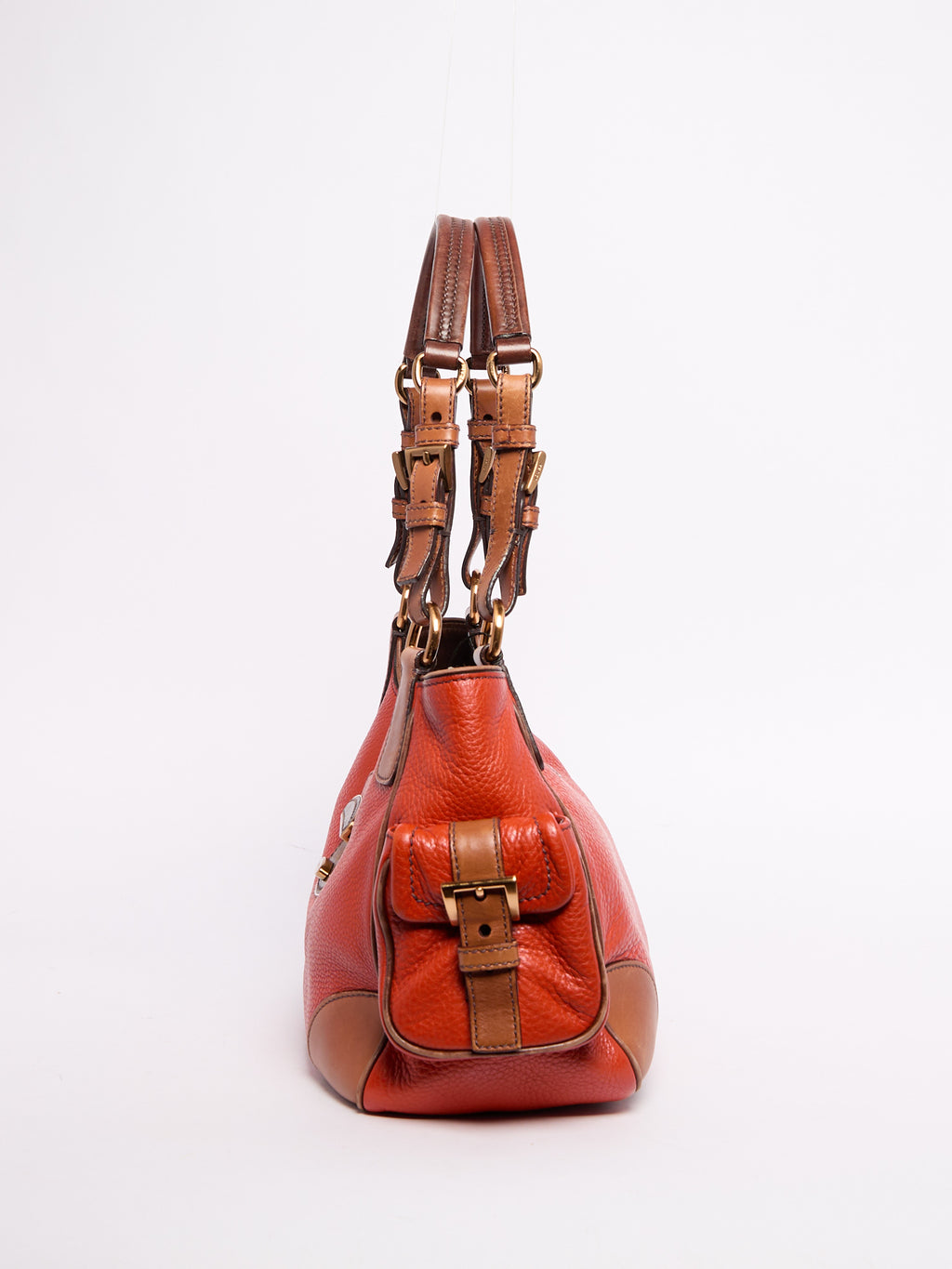 Prada Orange Leather Shoulder Bag w/ Pockets