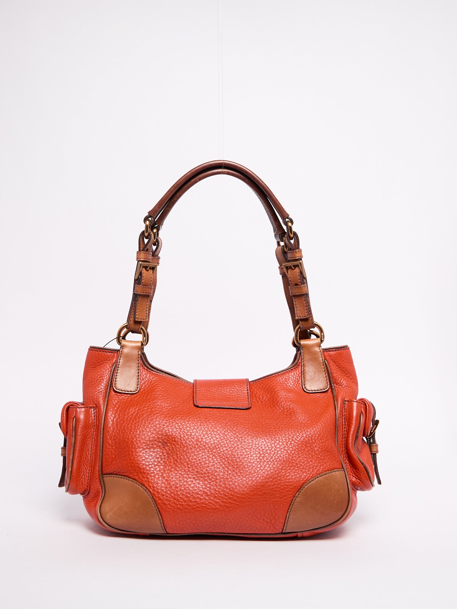 Prada Orange Leather Shoulder Bag w/ Pockets