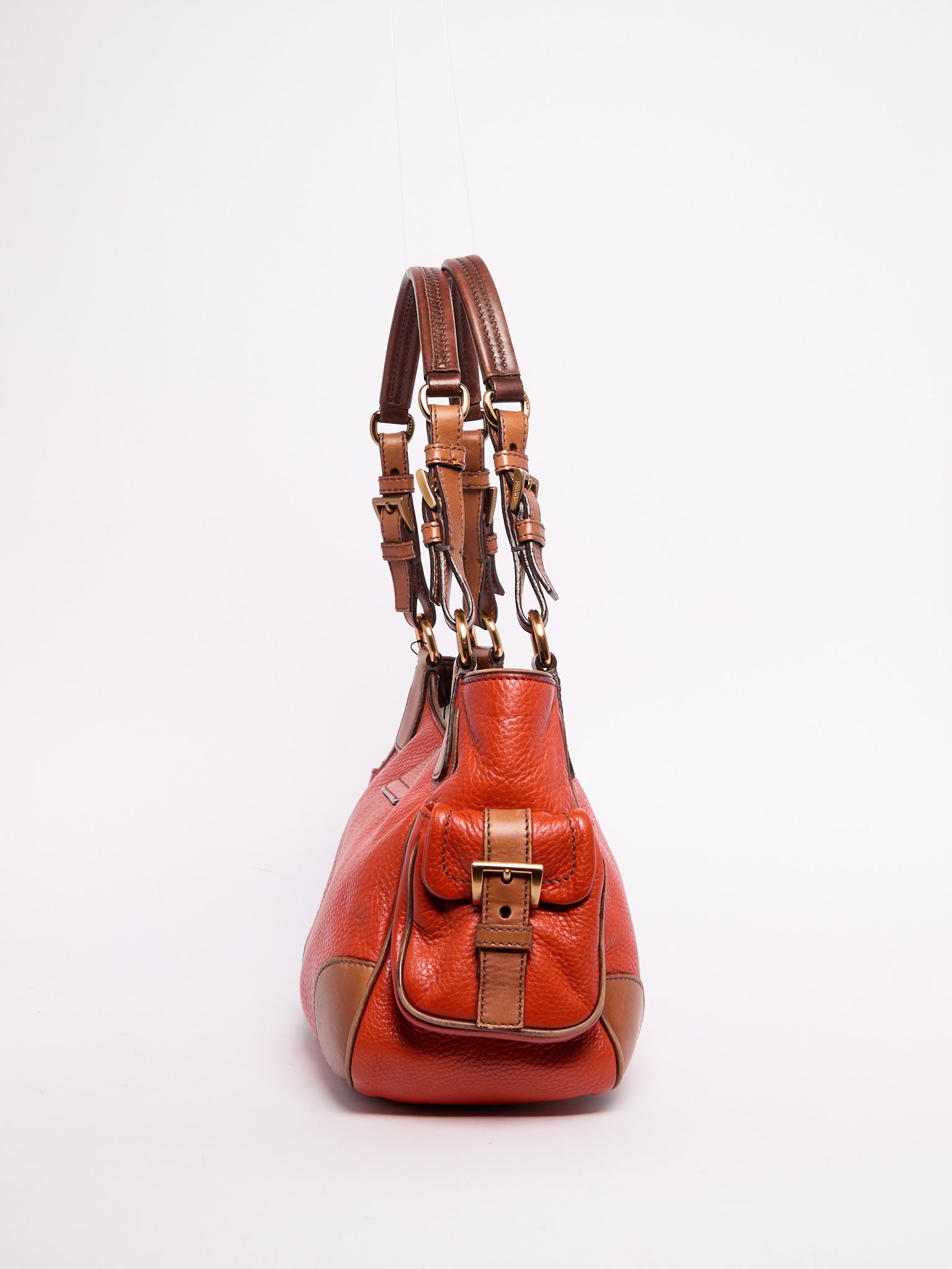 Prada Orange Leather Shoulder Bag w/ Pockets