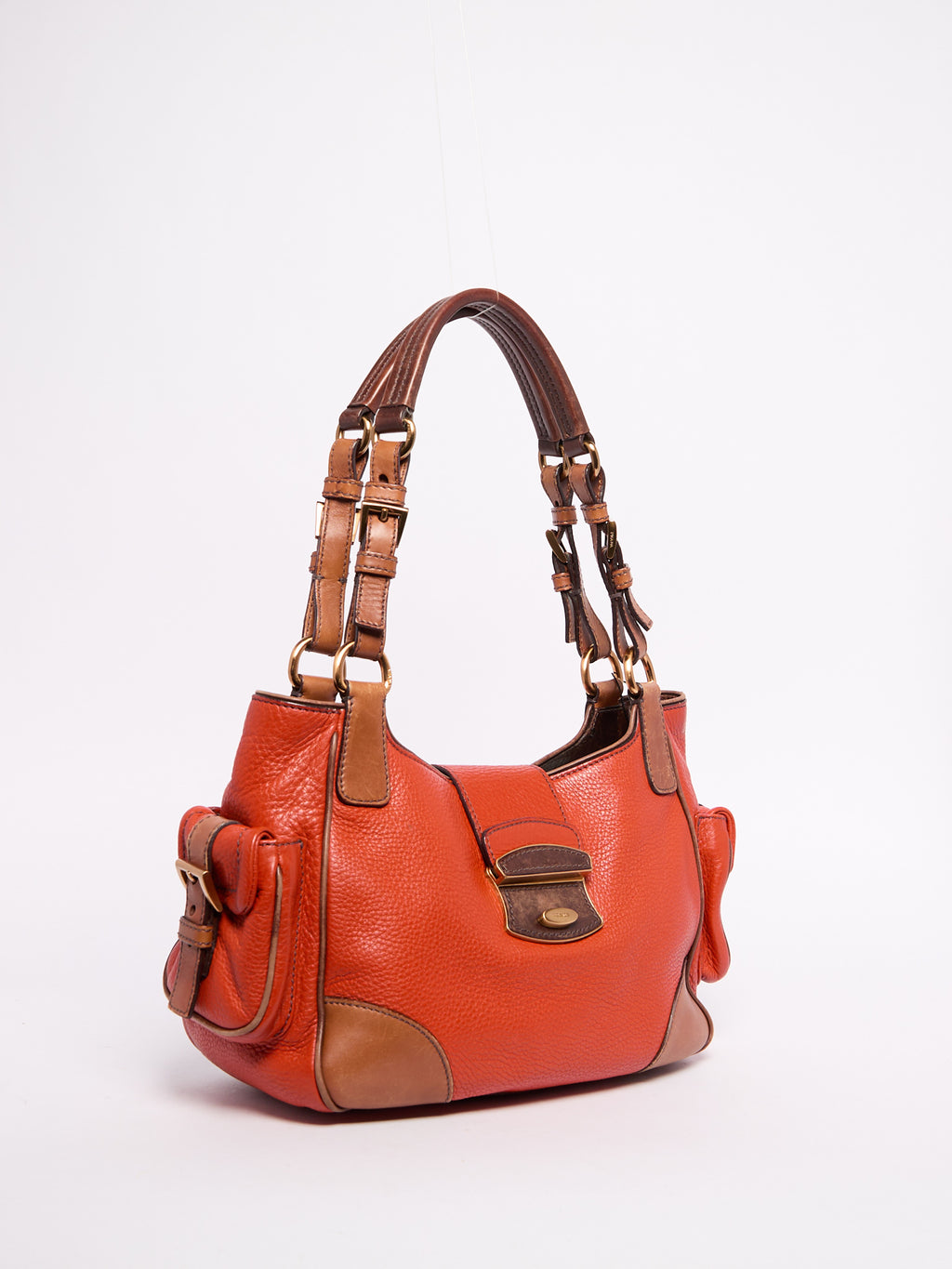 Prada Orange Leather Shoulder Bag w/ Pockets