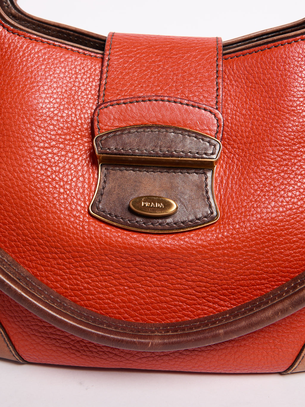 Prada Orange Leather Shoulder Bag w/ Pockets