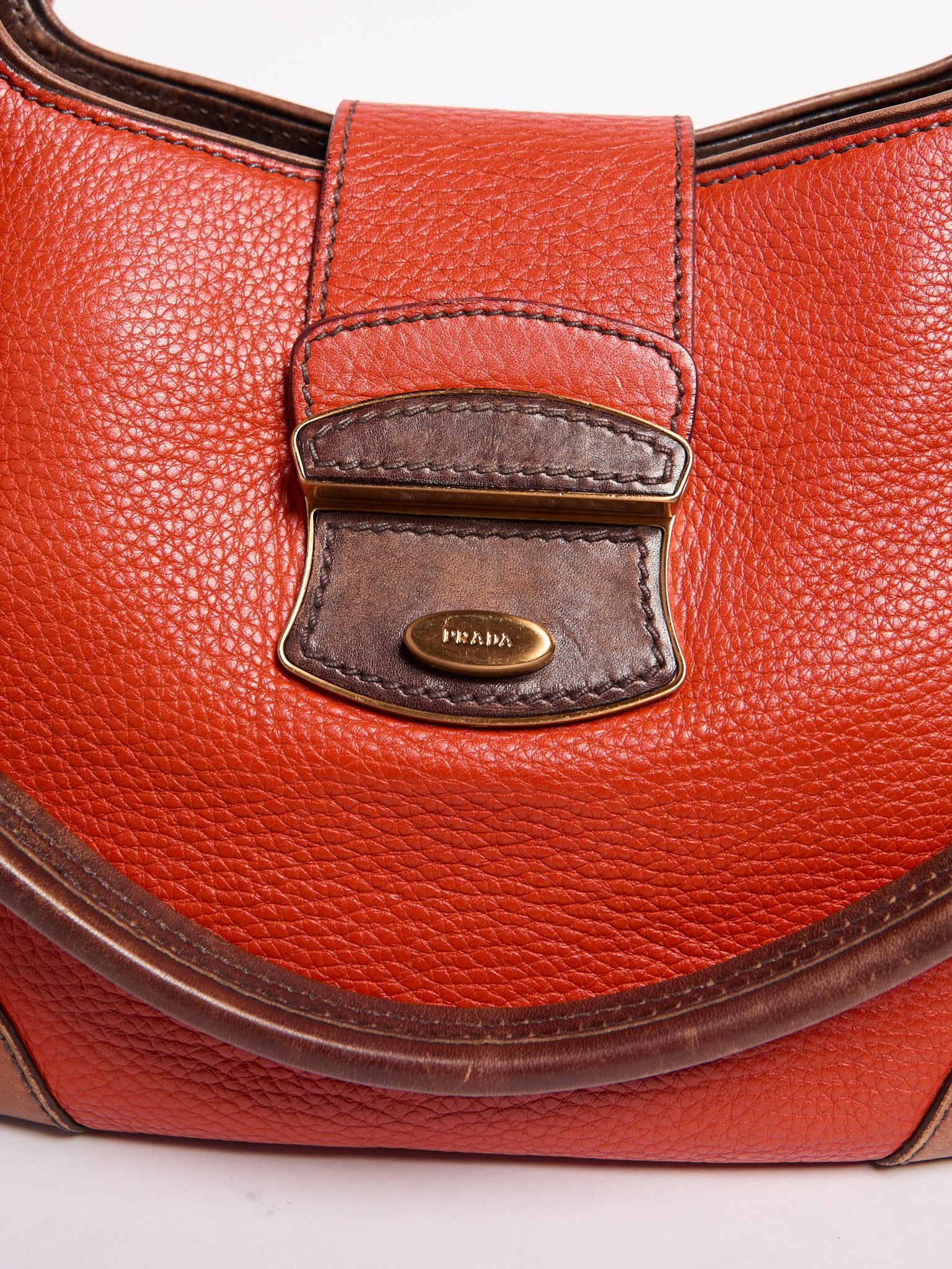 Prada Orange Leather Shoulder Bag w/ Pockets