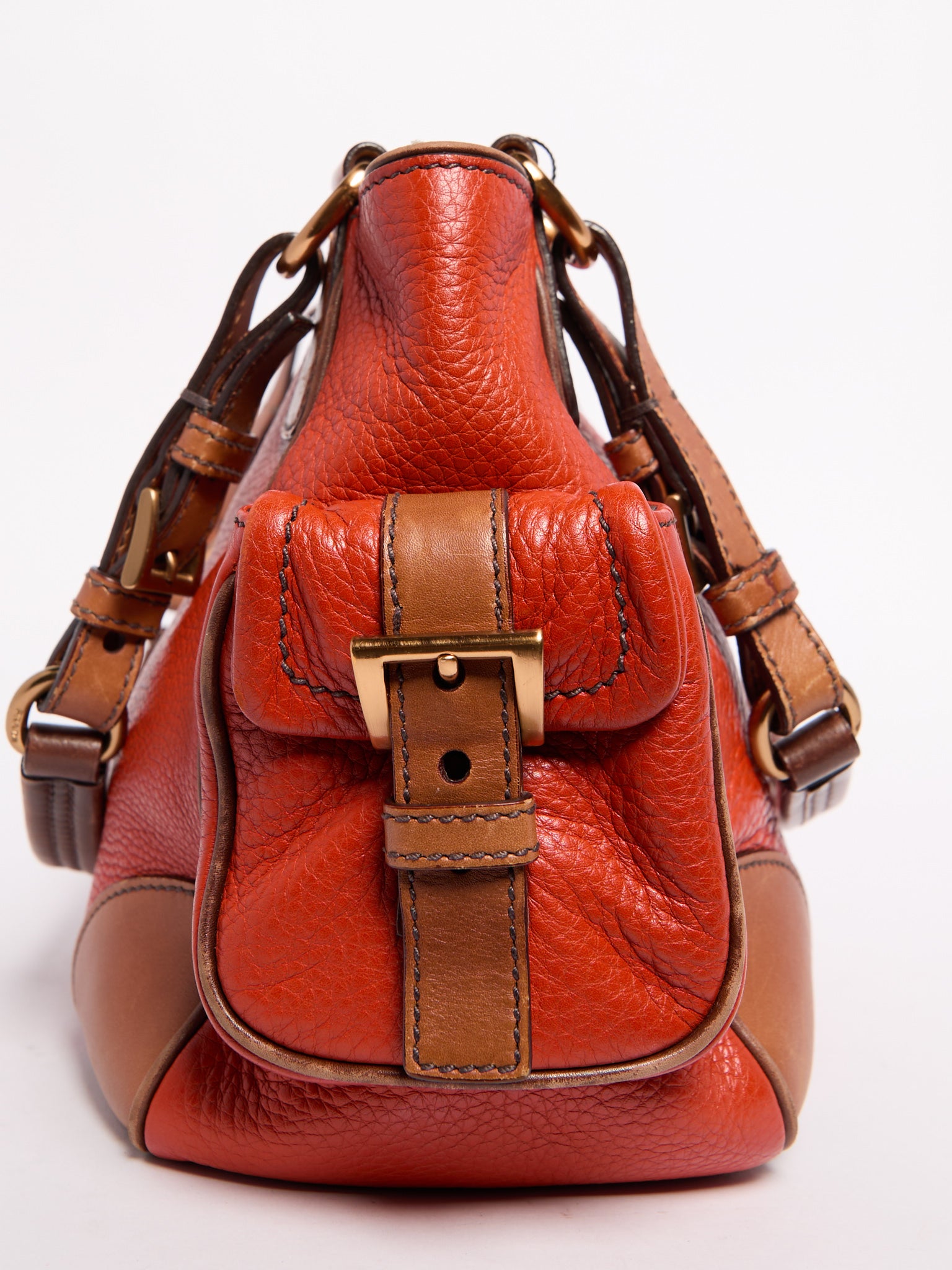 Prada Orange Leather Shoulder Bag w/ Pockets