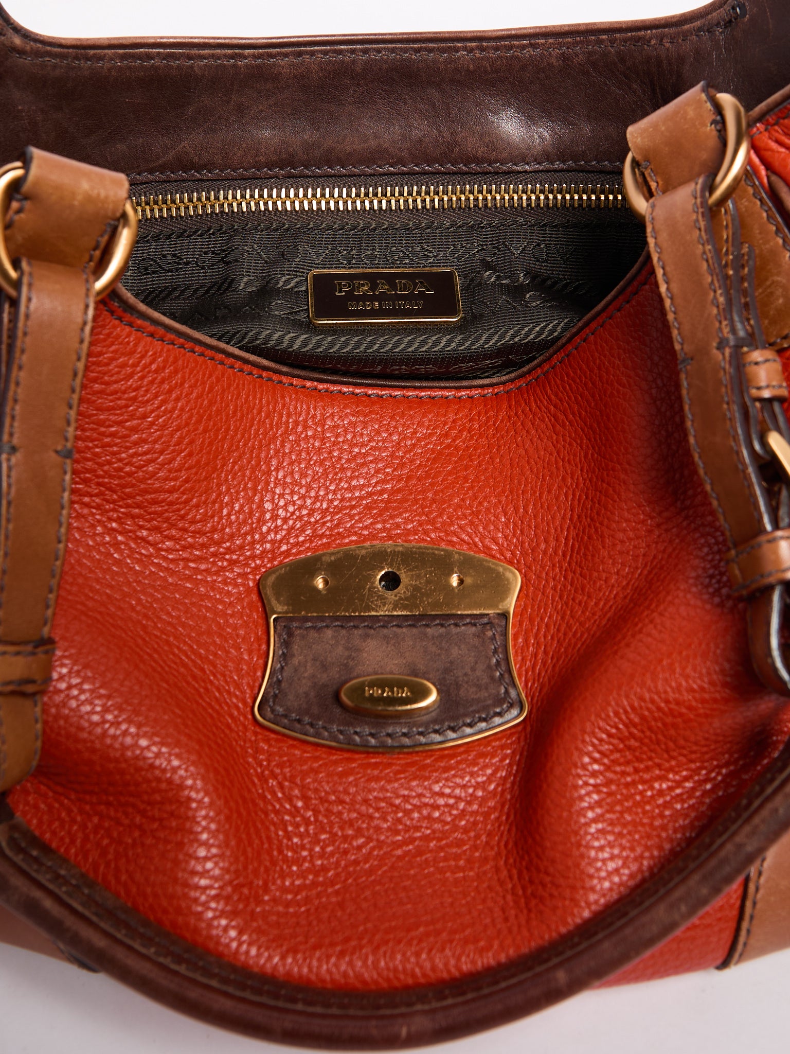 Prada Orange Leather Shoulder Bag w/ Pockets