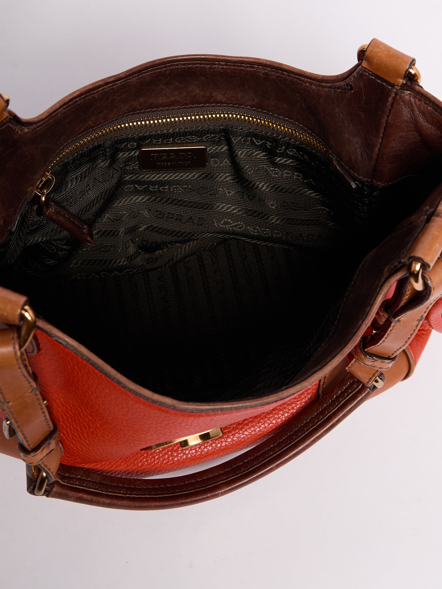 Prada Orange Leather Shoulder Bag w/ Pockets