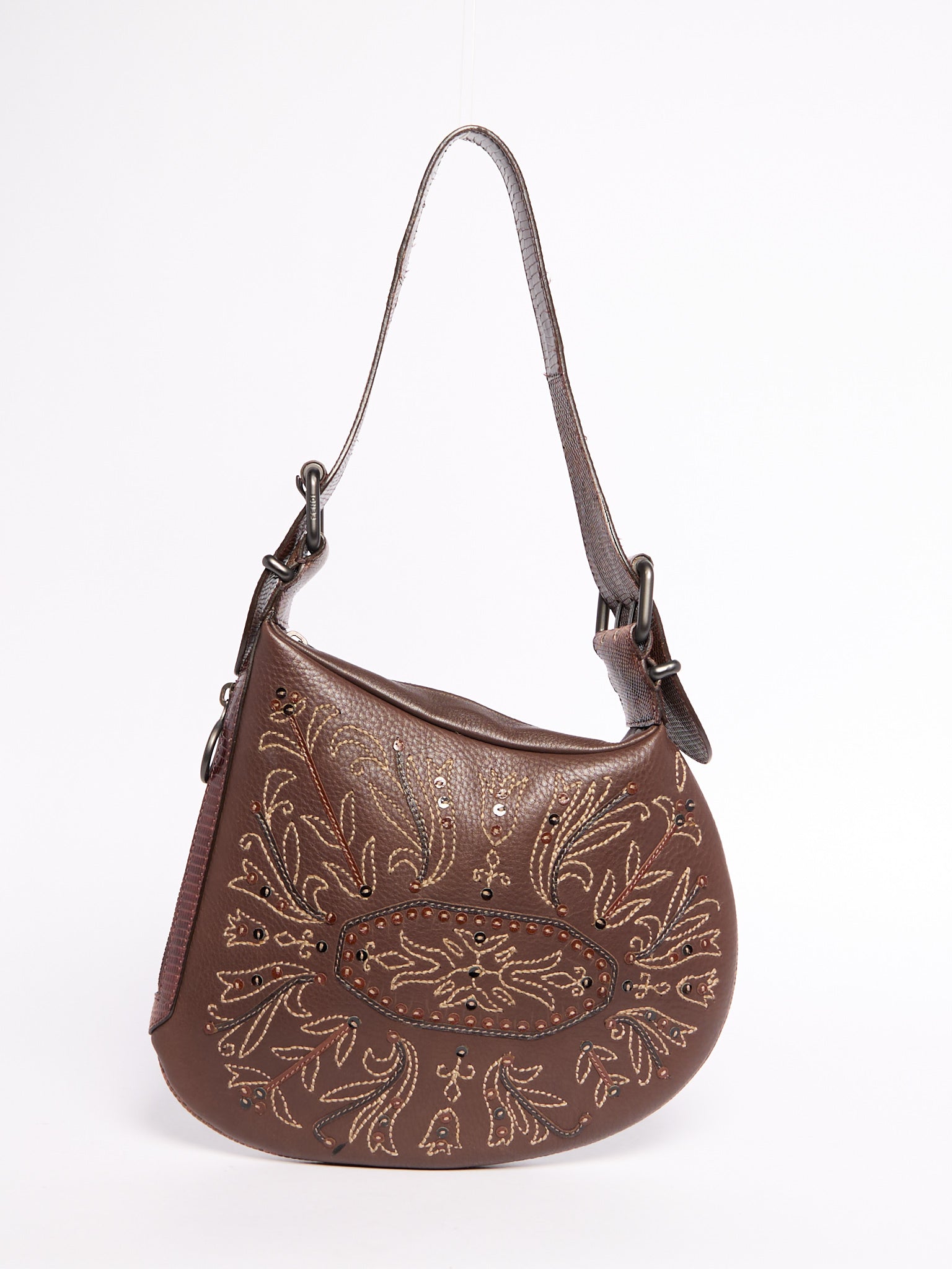 Fendi Selleria Leather and Python Embroidered Shoulder Bag