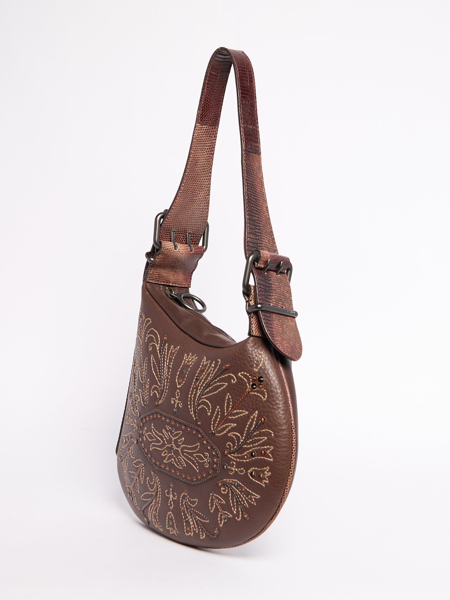 Fendi Selleria Leather and Python Embroidered Shoulder Bag