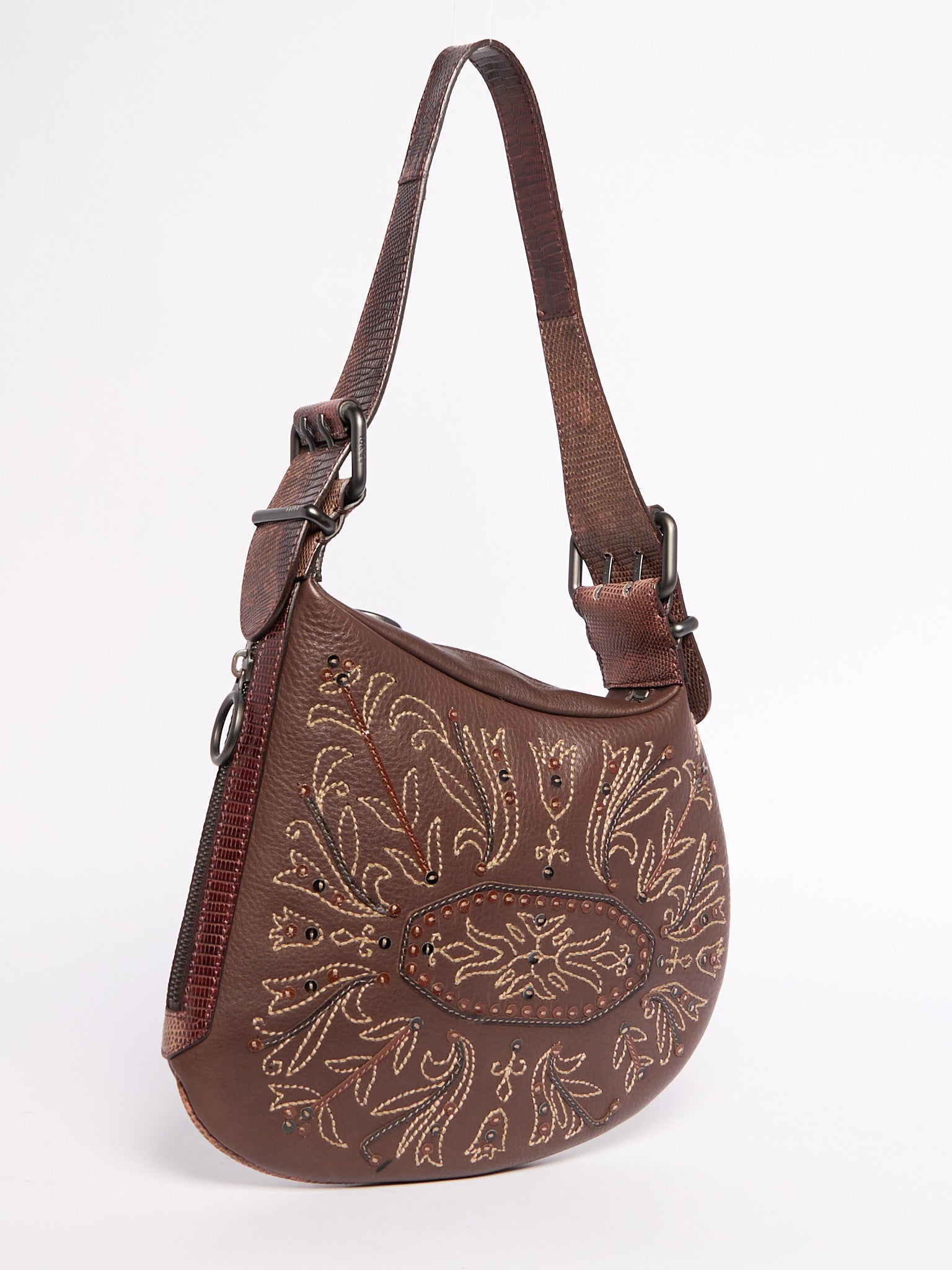 Fendi Selleria Leather and Python Embroidered Shoulder Bag