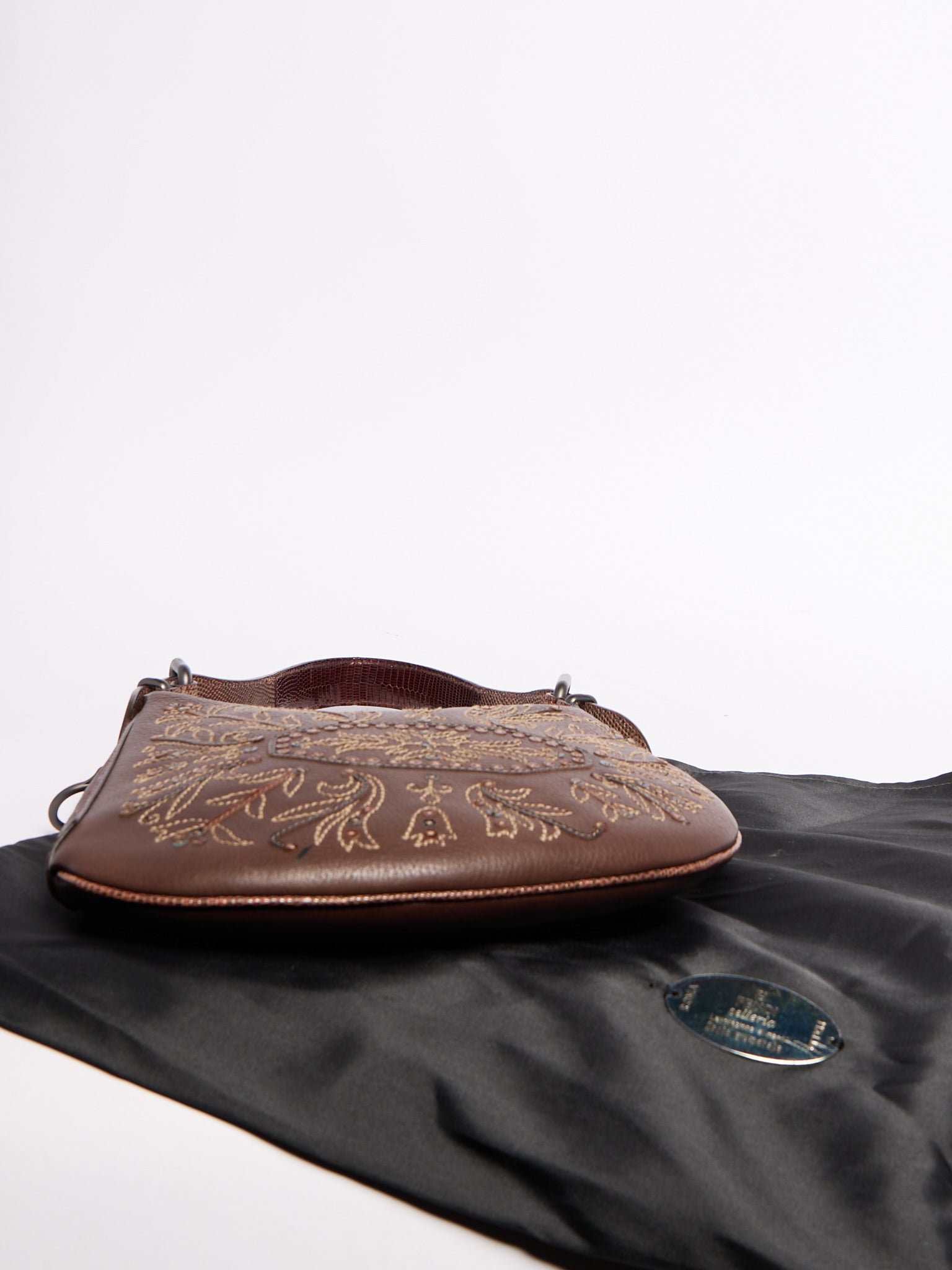 Fendi Selleria Leather and Python Embroidered Shoulder Bag