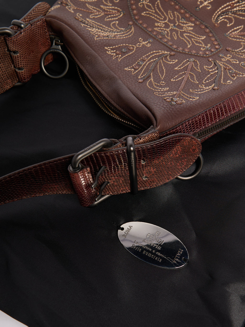Fendi Selleria Leather and Python Embroidered Shoulder Bag