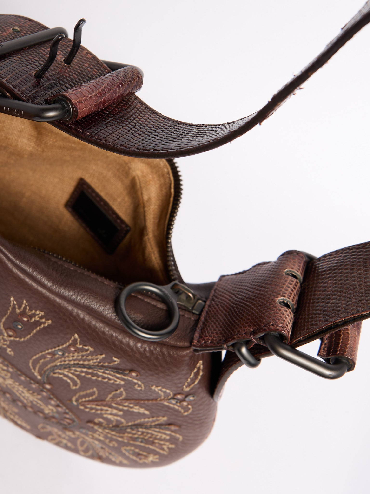 Fendi Selleria Leather and Python Embroidered Shoulder Bag